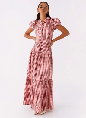 Verity Maxi Dress - Red Gingham Minimalist-Style Visual Balance