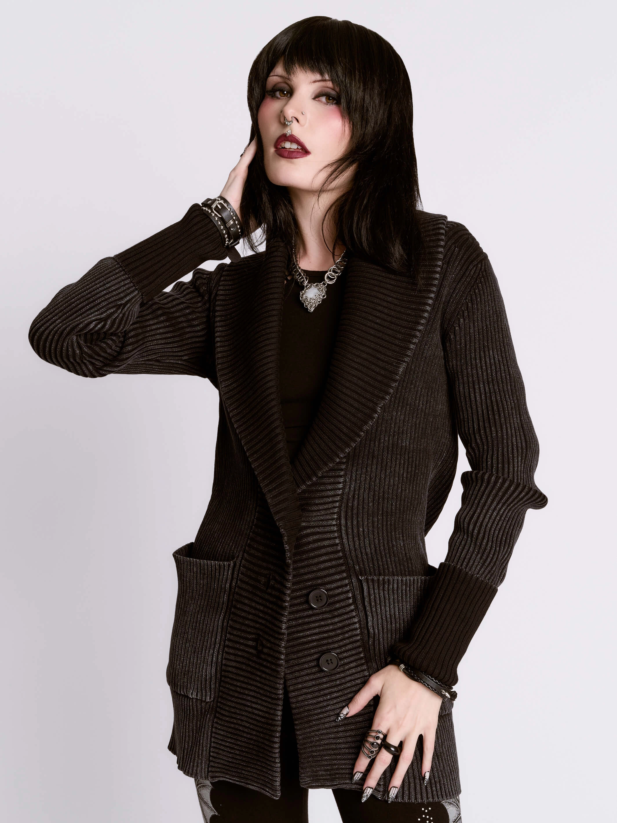 Distressed Rib Cardigan Winter - wear