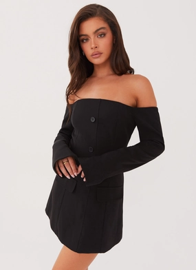 Dominique Blazer Mini Dress - Black Low Maintenance Metallic Finish