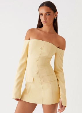 Neutral Tones Trend-Inspired Dominique Blazer Mini Dress - Yellow