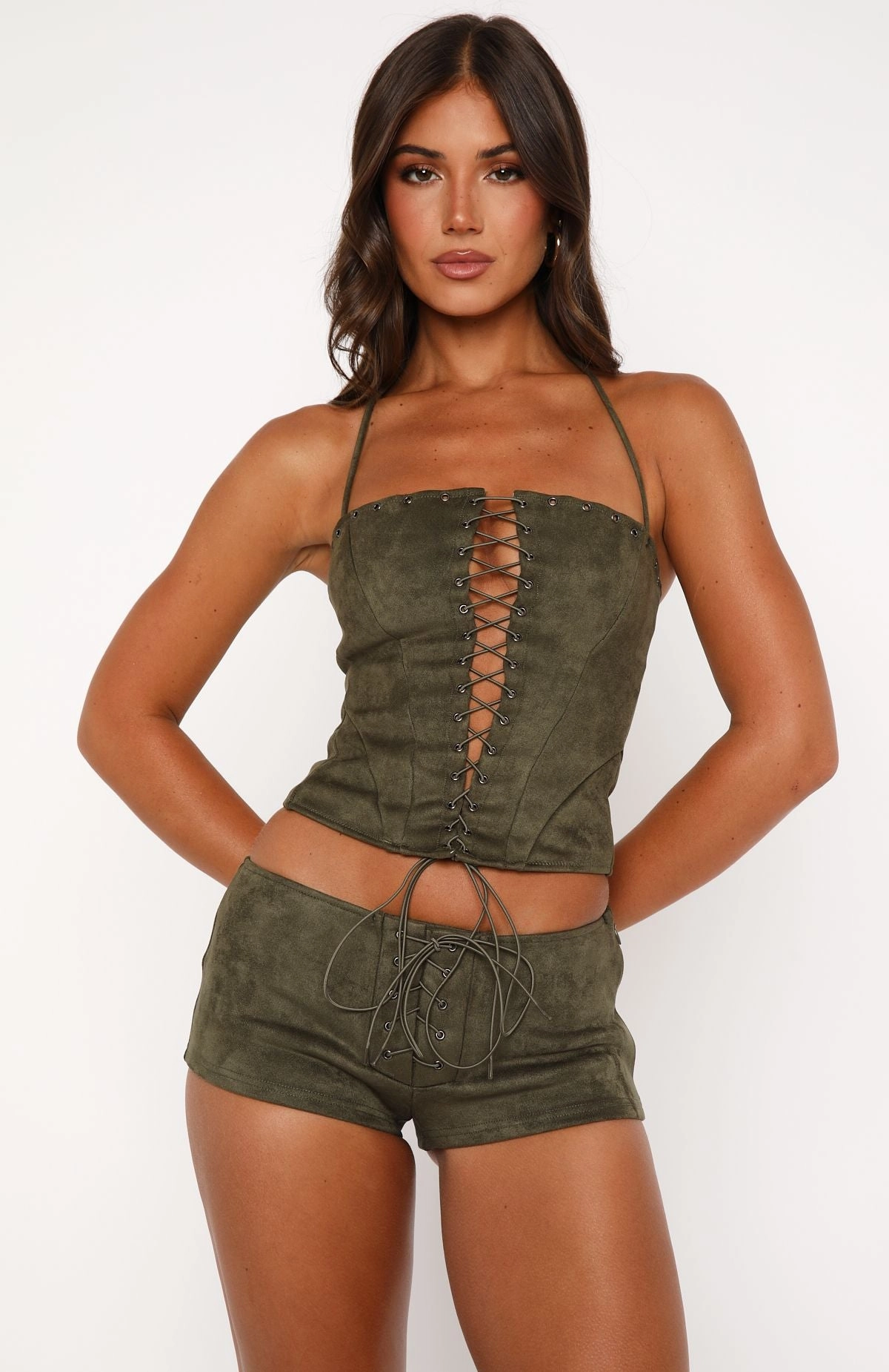 Don't Speak Faux Suede Bustier Cactus Draped Look Comfort Fit