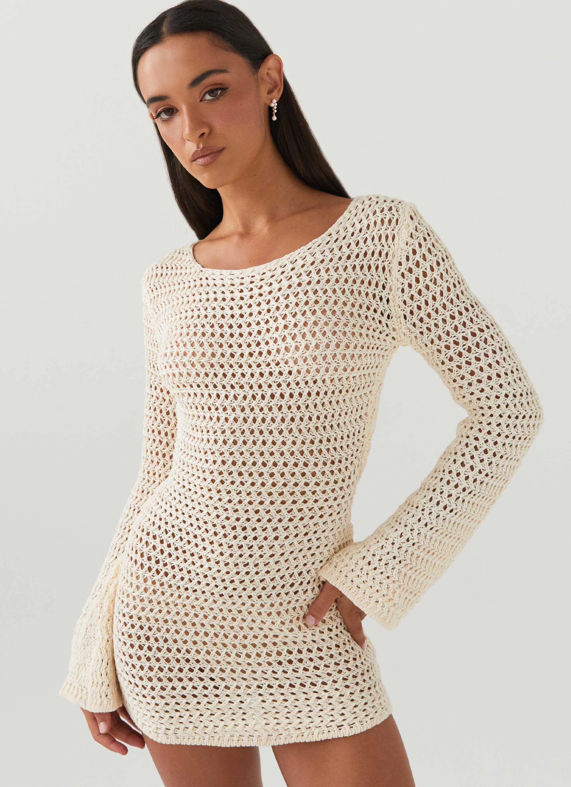 Down For The Ride Crochet Mini Dress - Ivory Classic Layers