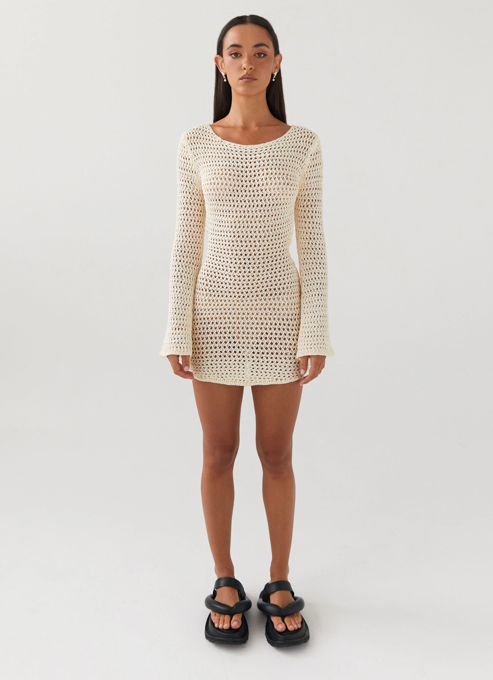Down For The Ride Crochet Mini Dress - Ivory Vacation Outfit