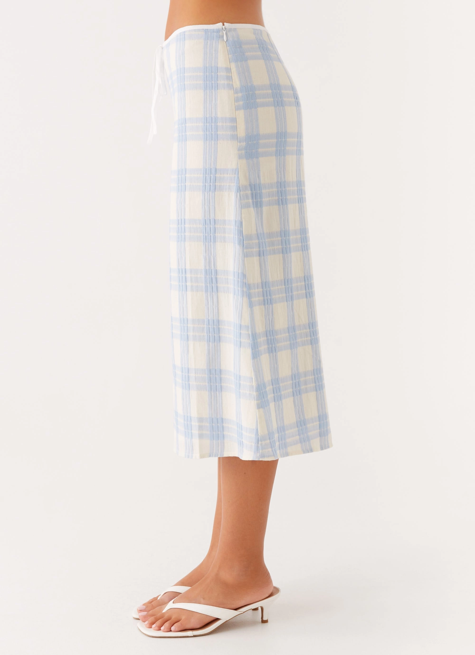 Esther Midi Skirt - Blue Check Seersucker Fashion Details
