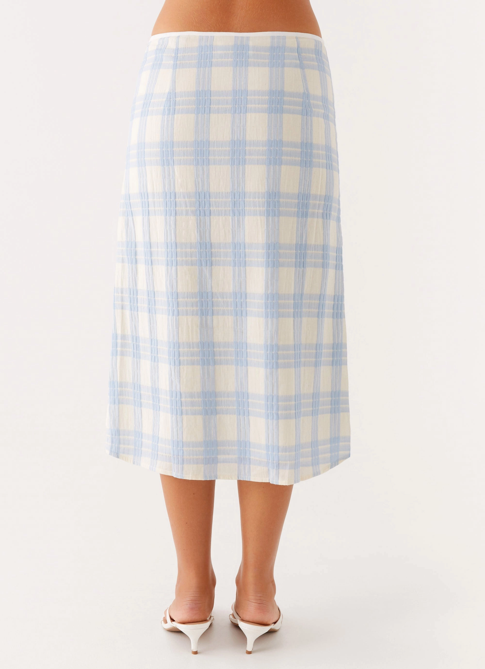 Comfortable Motion Esther Midi Skirt - Blue Check Seersucker