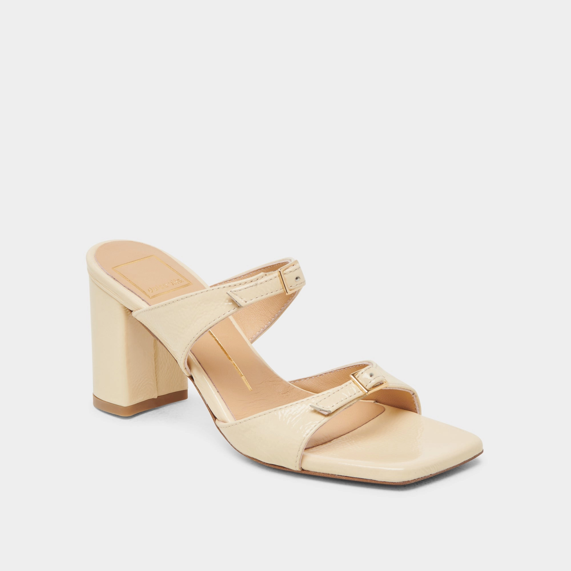 Delicate Heel Peep Toe SHANE HEELS LIGHT YELLOW CRINKLE PATENT