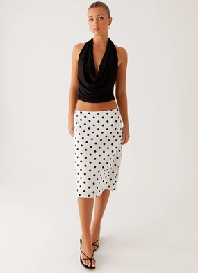 Tonal Layering Evoke Chiffon Midi Skirt - White Polka Dot