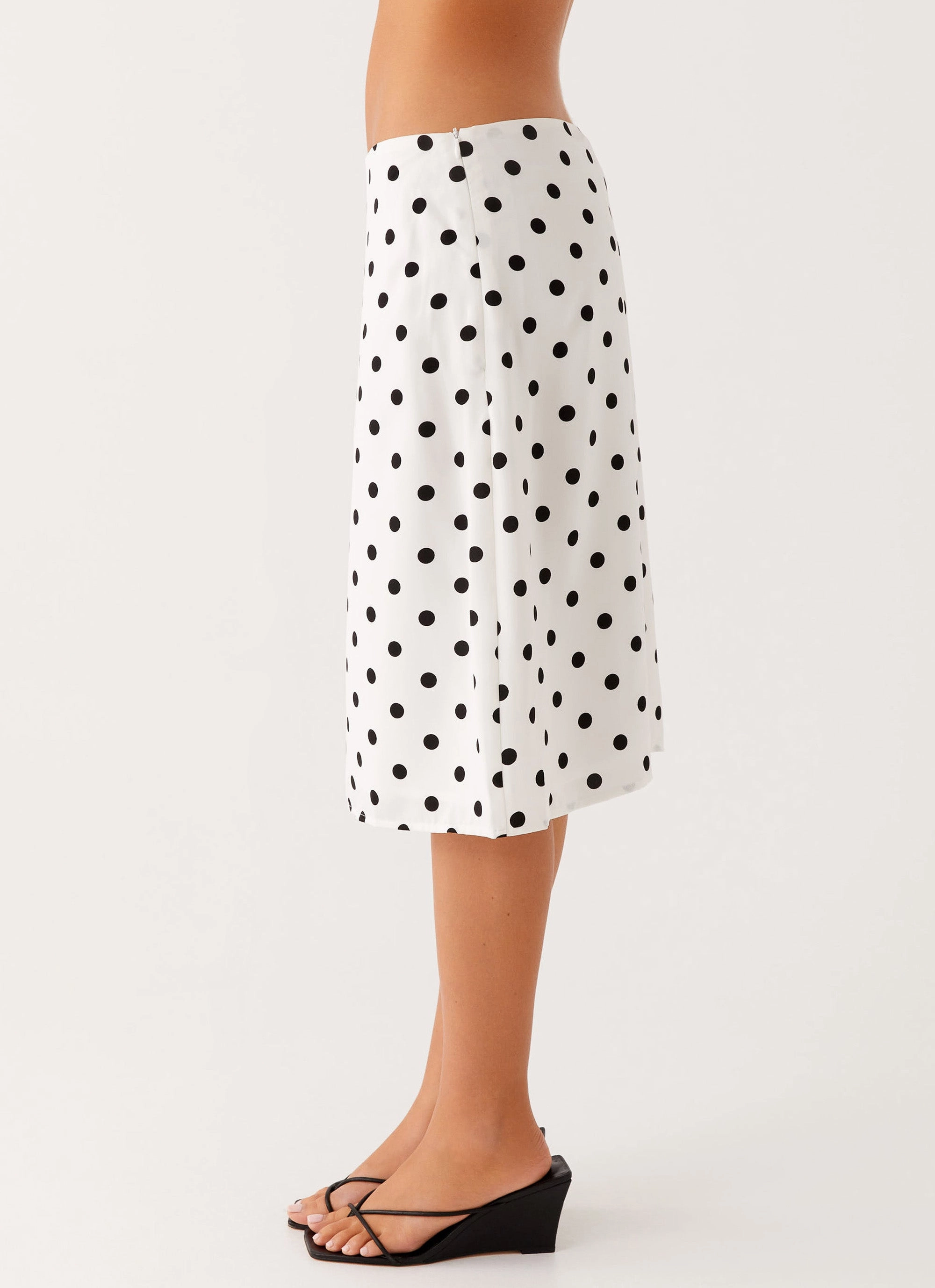 Evoke Chiffon Midi Skirt - White Polka Dot Material Innovation