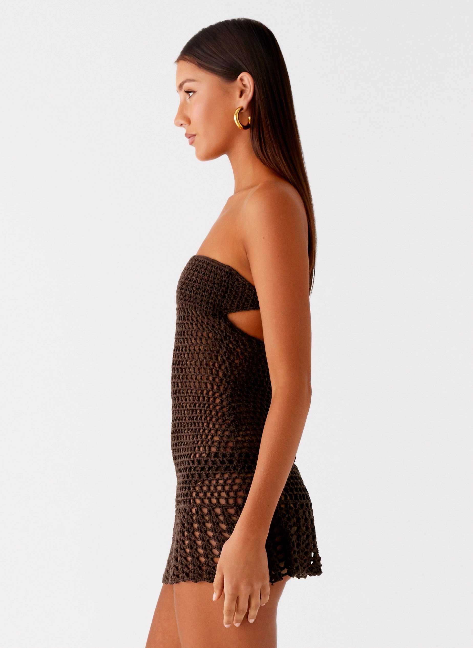 Kaiane Strapless Crochet Mini Dress - Chocolate All-day style