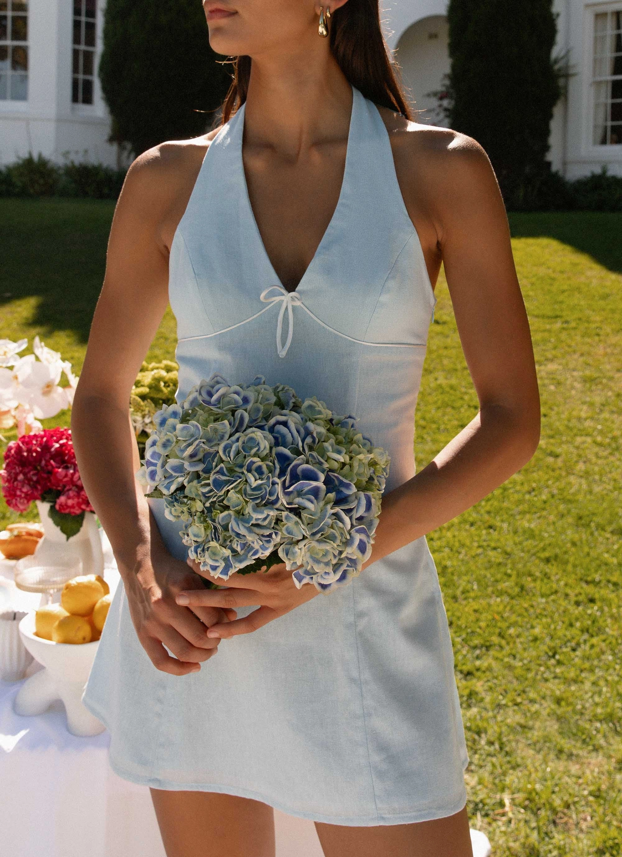 Evening Classic Soft Pleats Bronte Mini Dress - Blue