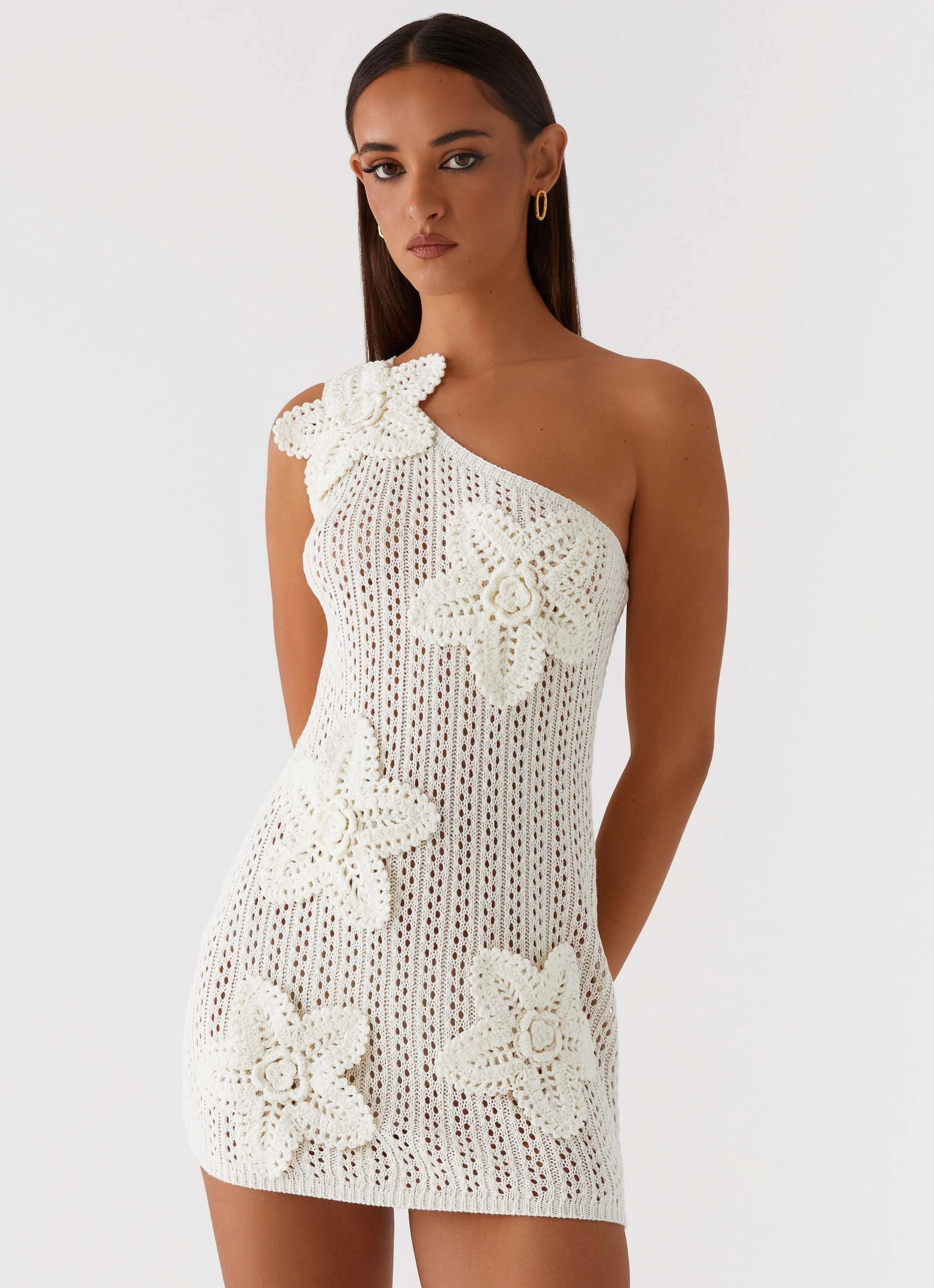 Formal Outfit Afterglow One Shoulder Crochet Mini Dress - Ivory
