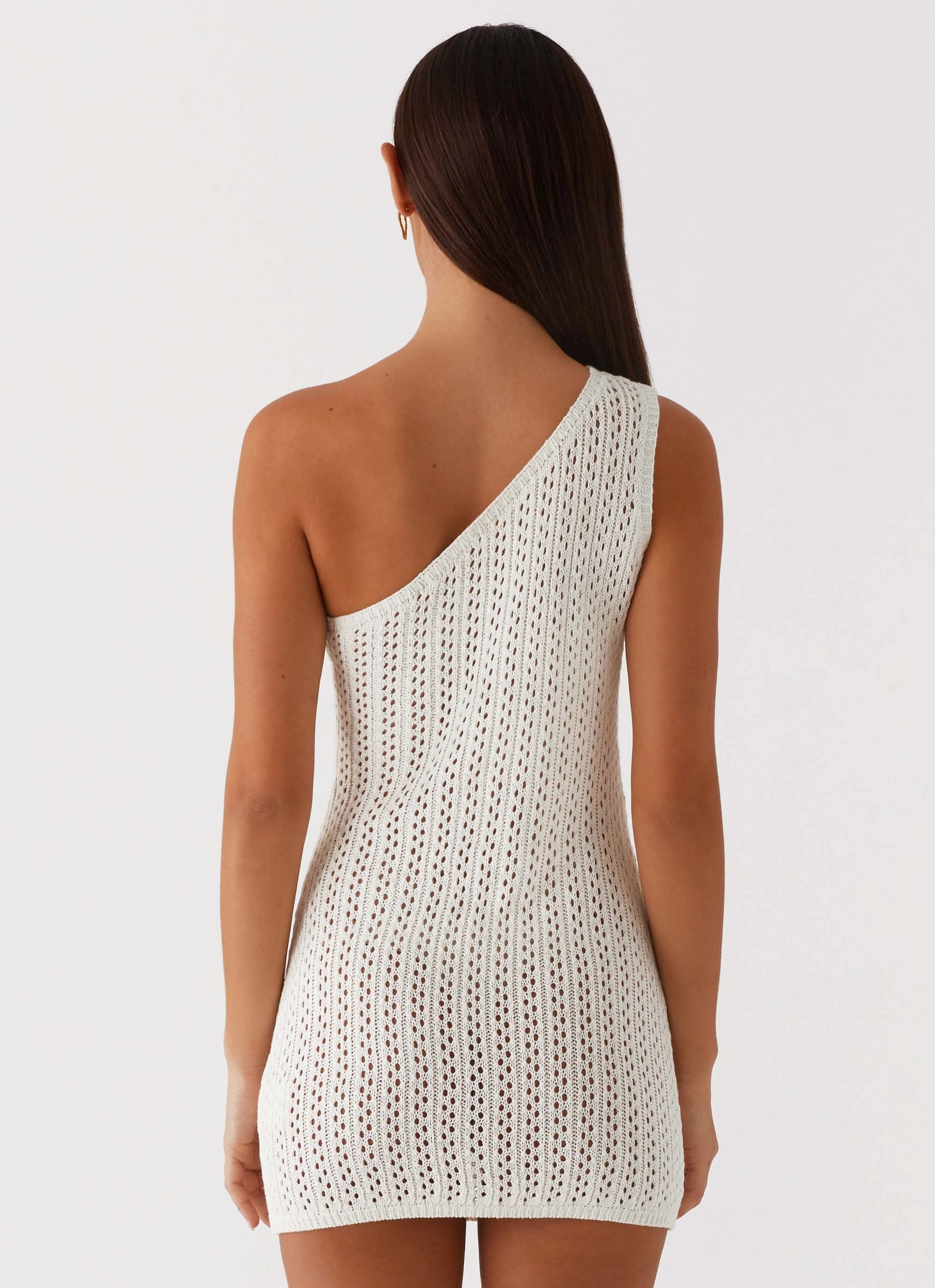 Stylish Appeal Afterglow One Shoulder Crochet Mini Dress - Ivory
