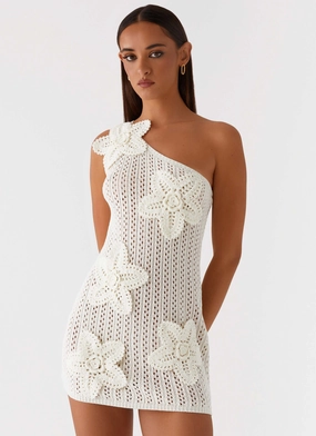 Formal Outfit Afterglow One Shoulder Crochet Mini Dress - Ivory