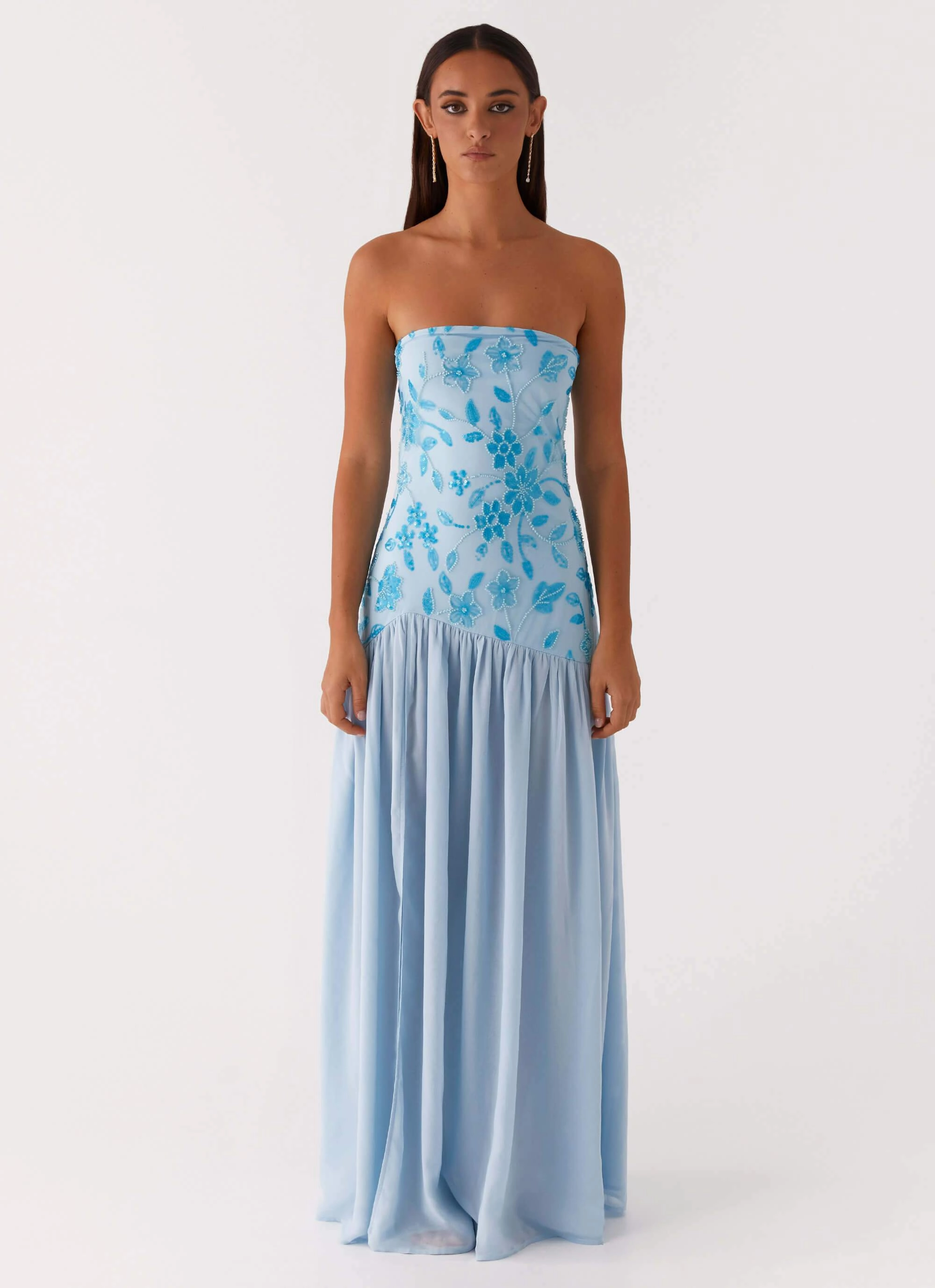 Eden Strapless Beaded Maxi Dress - Blue Daily Essential Pure Vibes