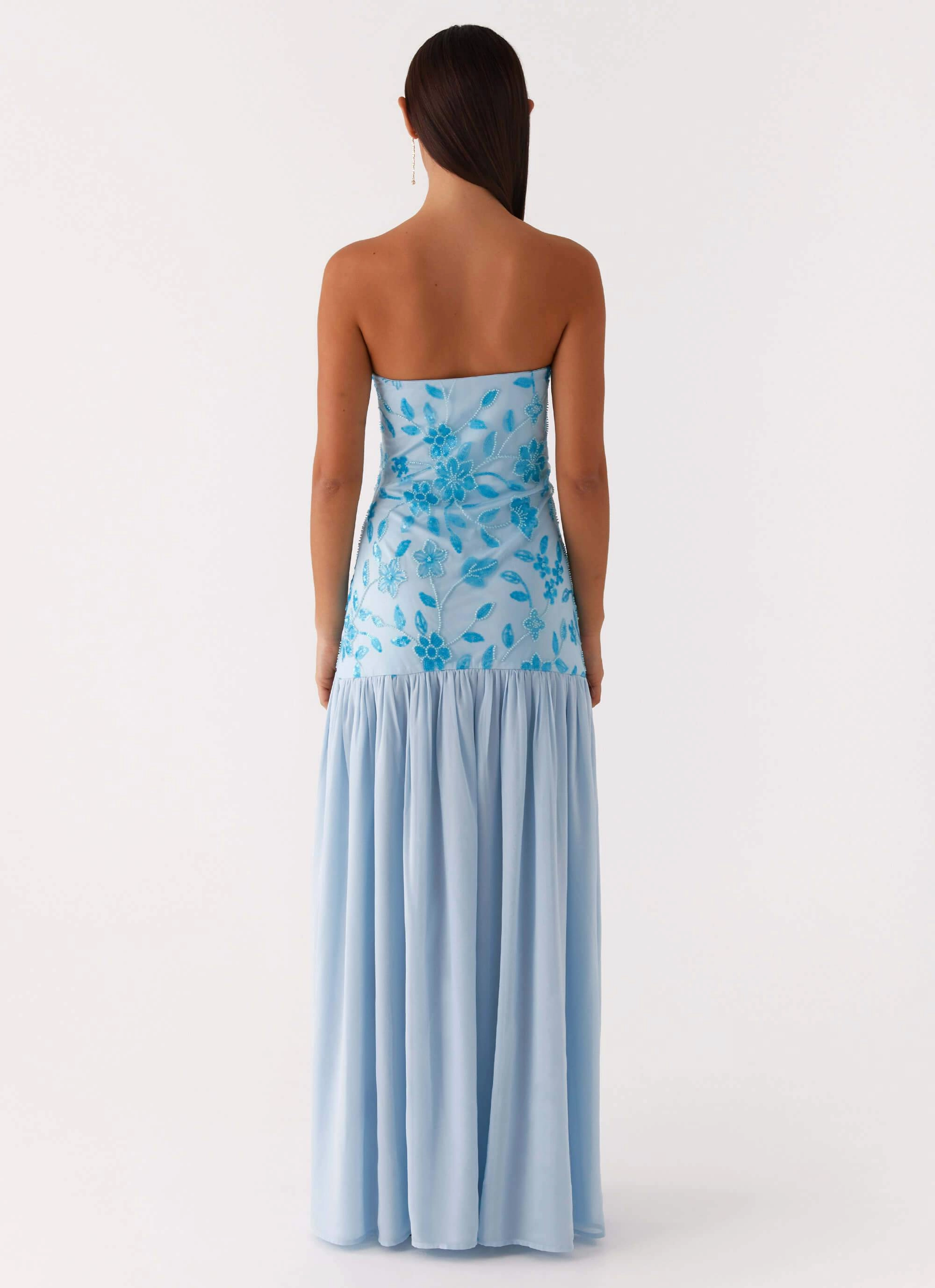 Fit Focused Style Ease Eden Strapless Beaded Maxi Dress - Blue