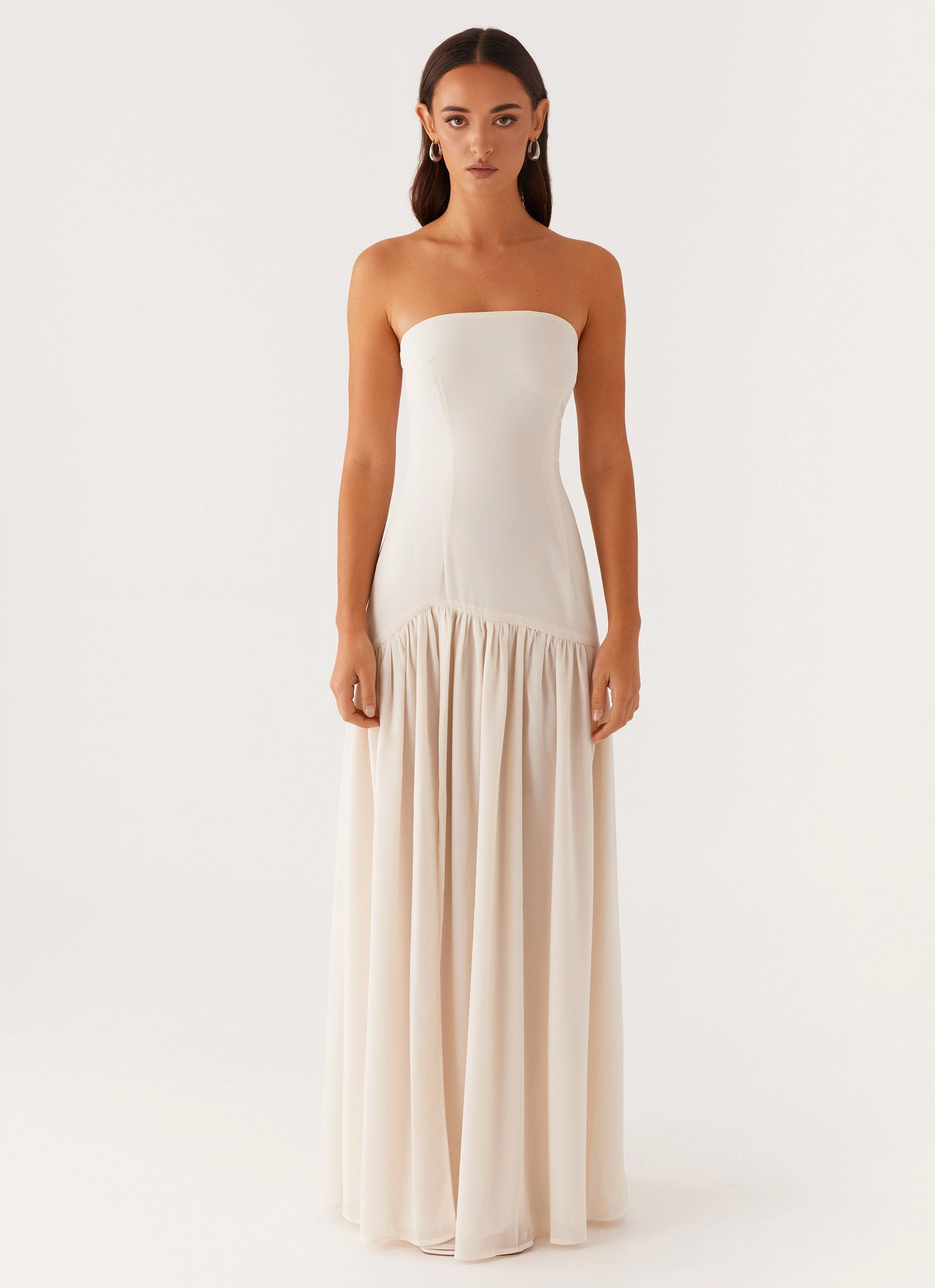 Eden Strapless Maxi Dress - Ivory Satin-Sleeve Essential Piece
