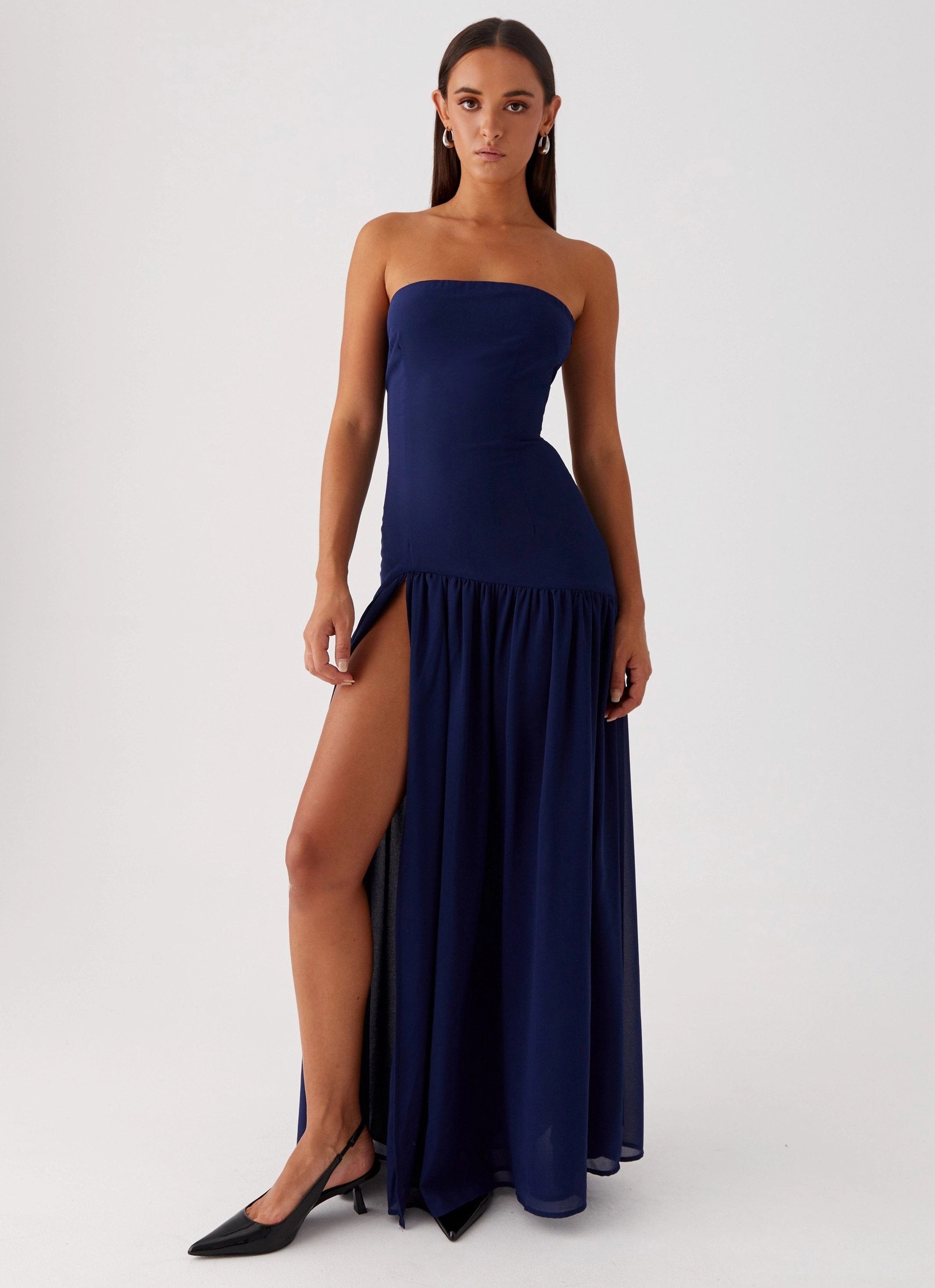 Versatile Edge Eden Strapless Maxi Dress - Navy