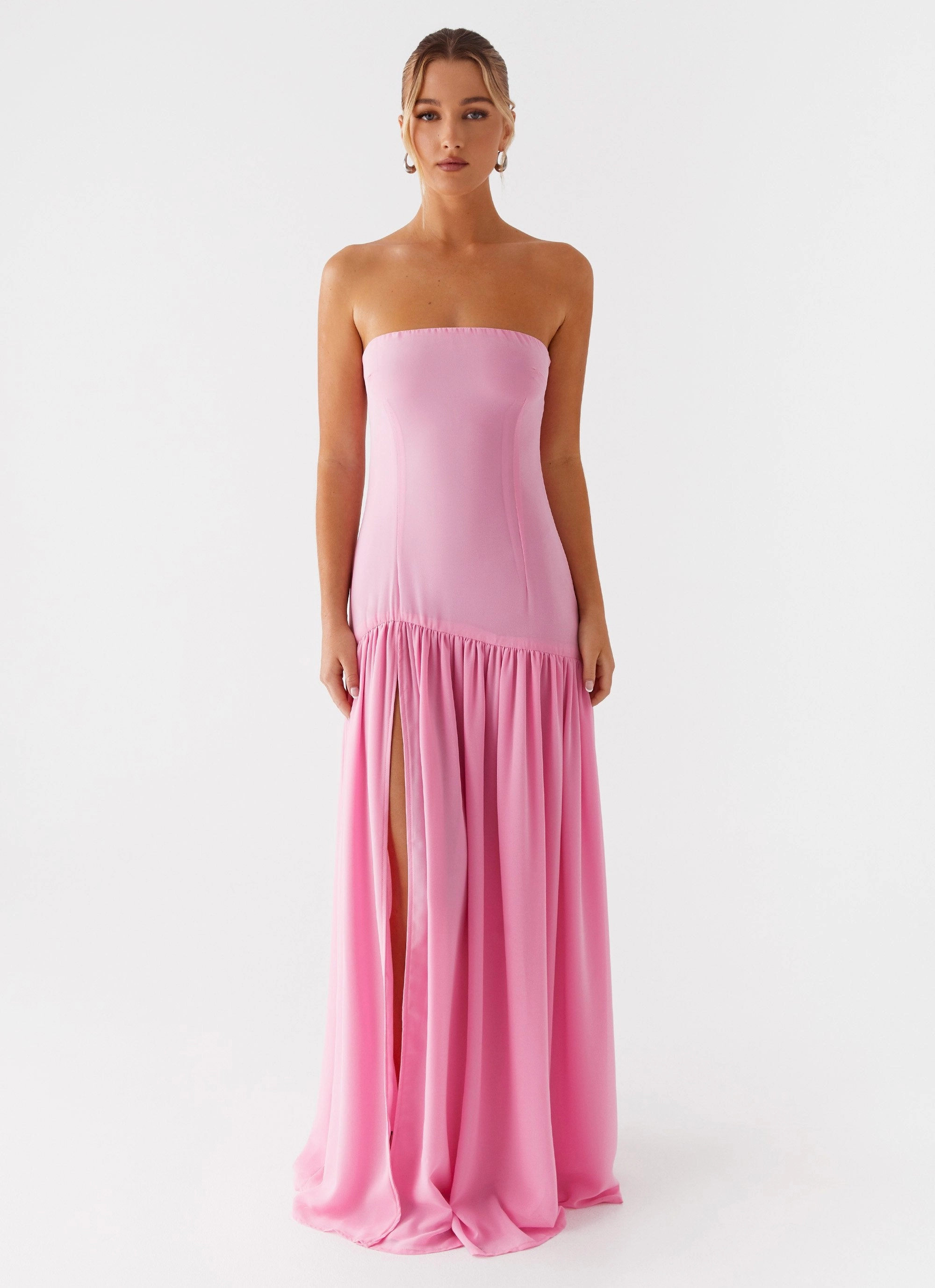Functional Style Delicate Lines Eden Strapless Maxi Dress - Pink