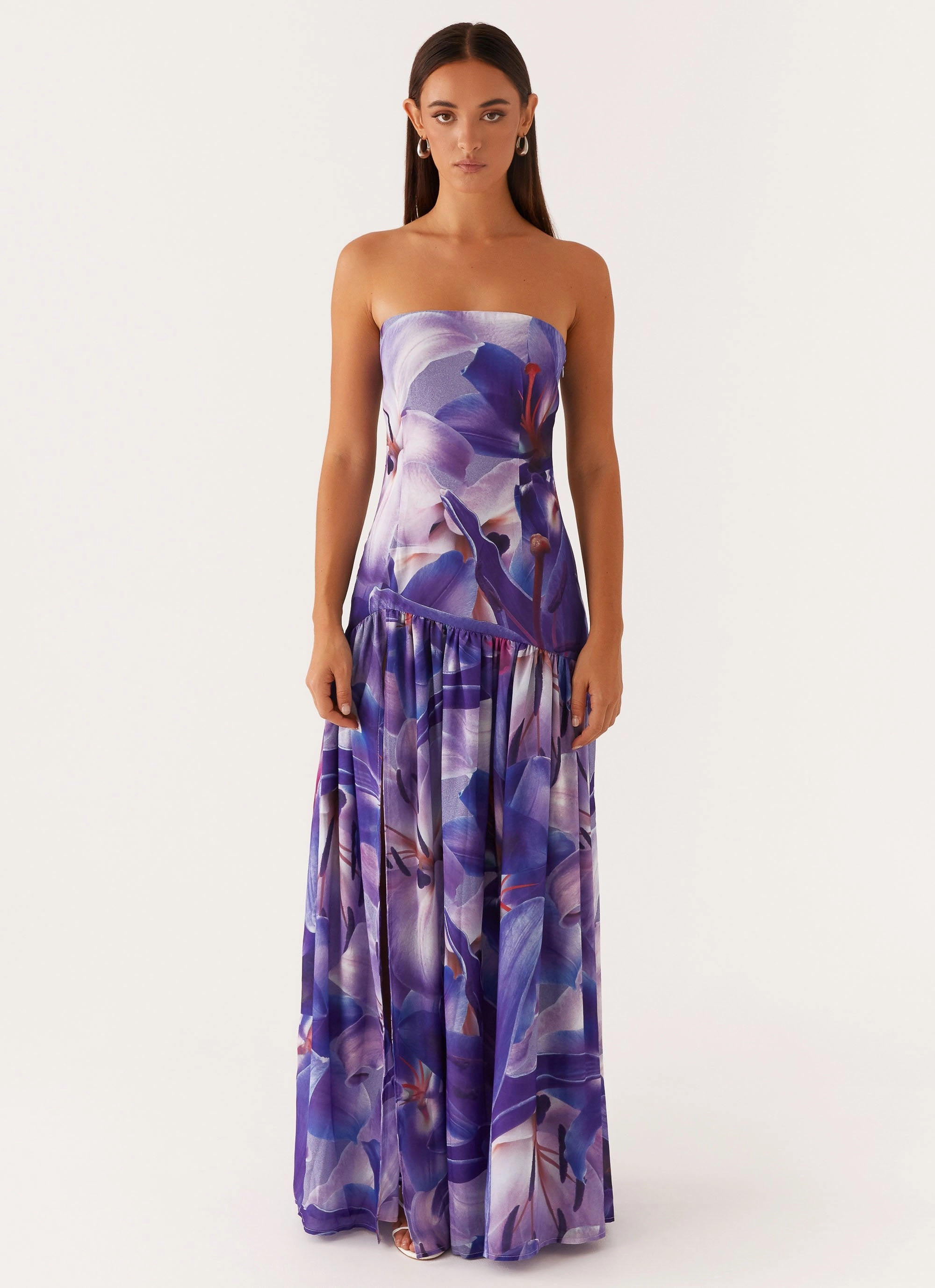 Sculpted Detail Eden Strapless Maxi Dress - Purple White Lilly