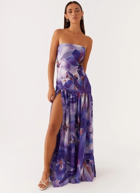 Nordic Plain Eden Strapless Maxi Dress - Purple White Lilly