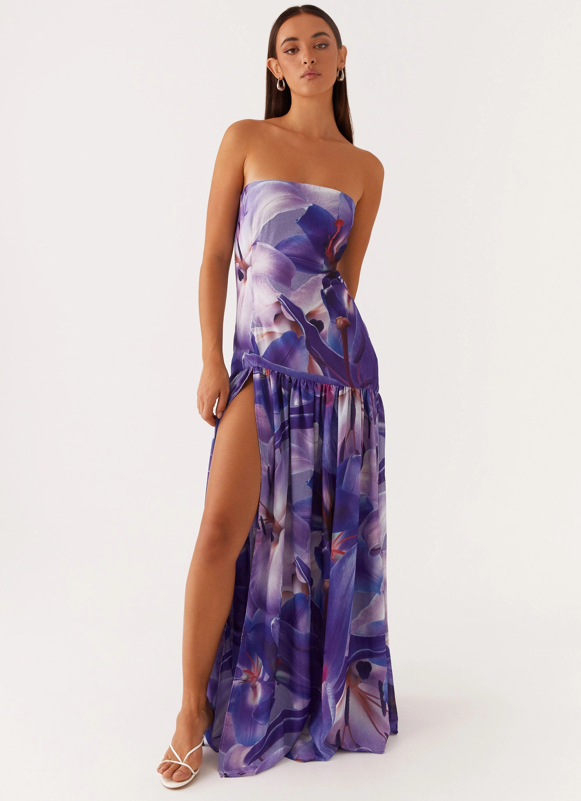 Nordic Plain Eden Strapless Maxi Dress - Purple White Lilly