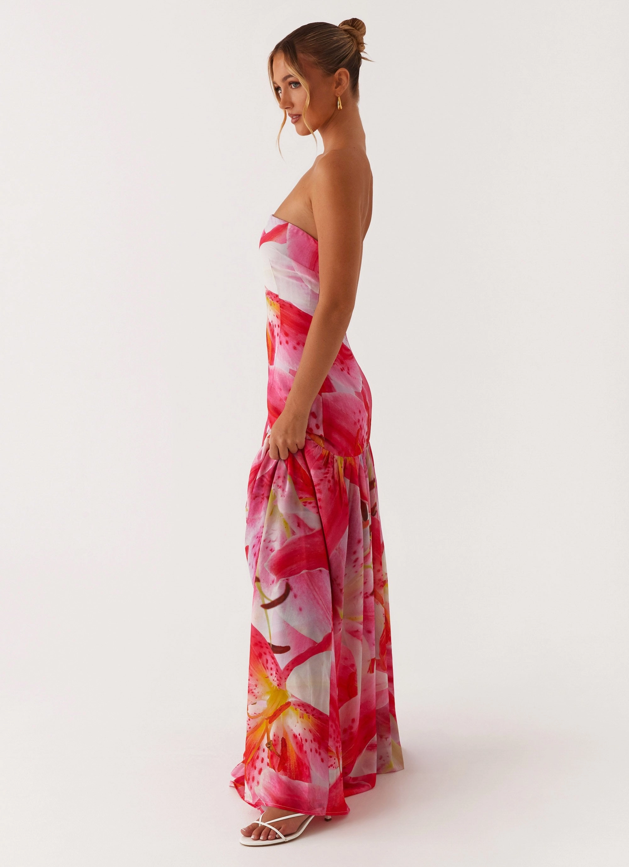 Dropped-Waist Fit Base Eden Strapless Maxi Dress - White Pink Lilly