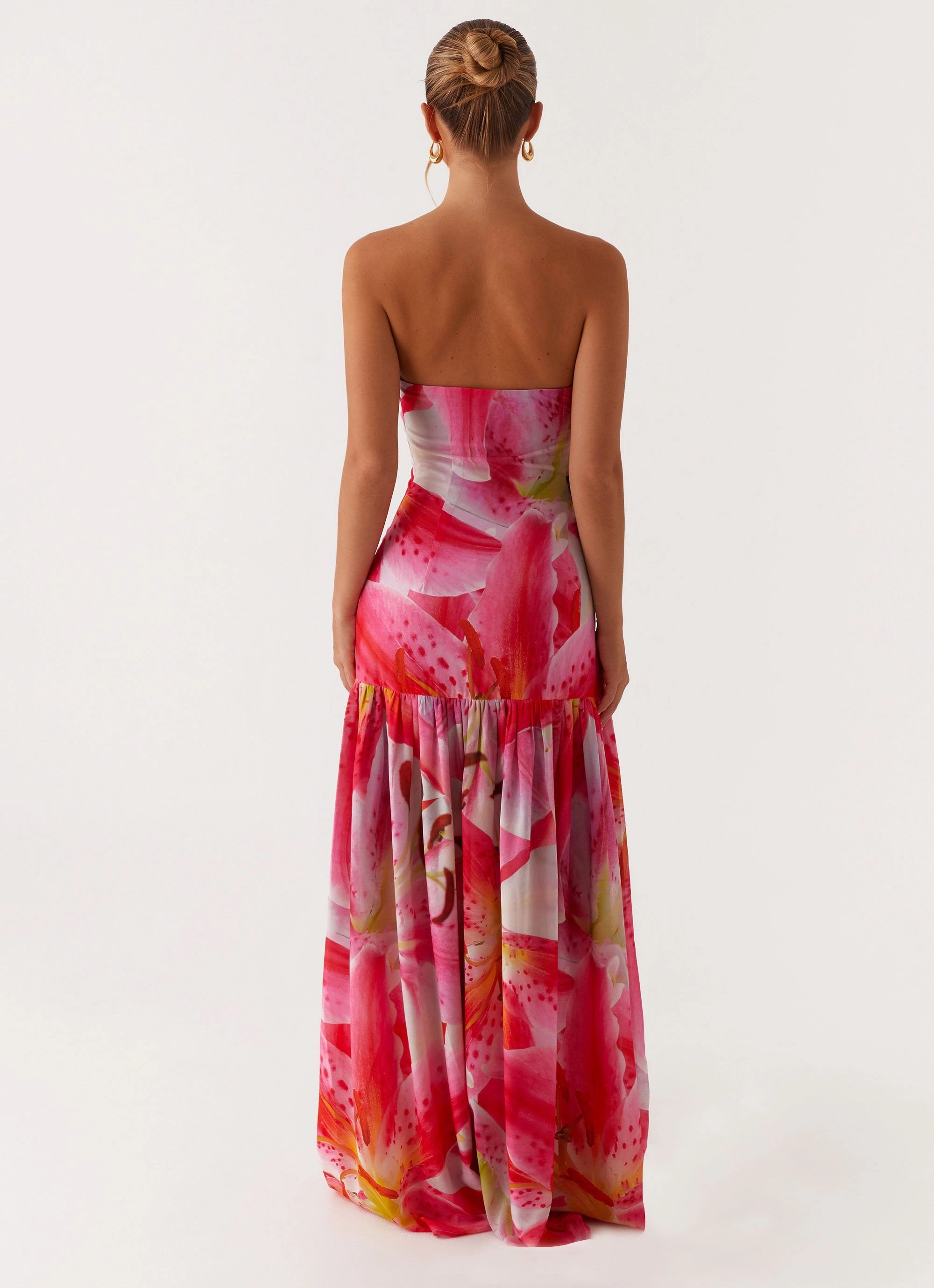 Minimal Cut Eden Strapless Maxi Dress - White Pink Lilly