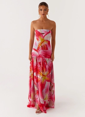 Shine Skin Eden Strapless Maxi Dress - White Pink Lilly