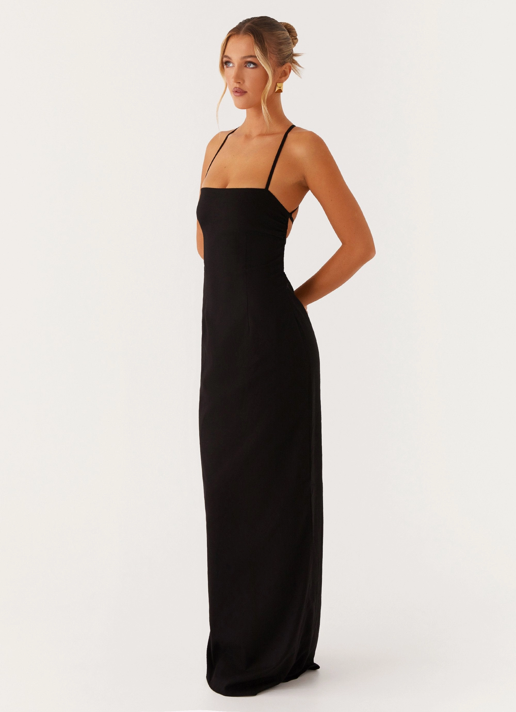 Cora Backless Maxi Dress - Black Casual Chic Event Glow
