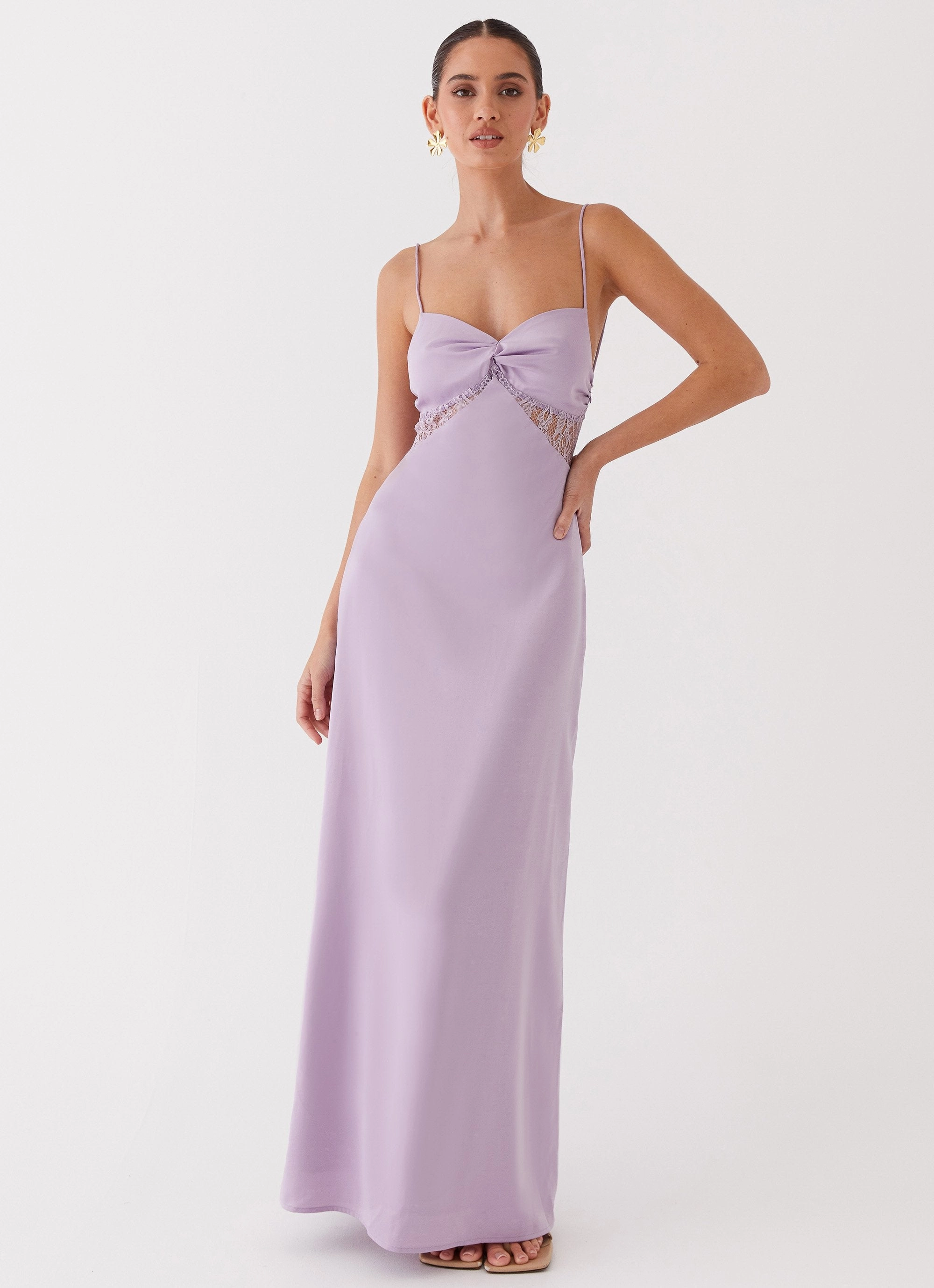 Sleek Presence Simplistic Mood Dream Sight Lace Satin Maxi Dress - Lilac