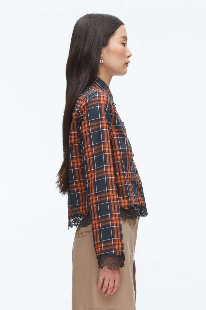 Plaid Mix Cropped Shirt Teen Fashion