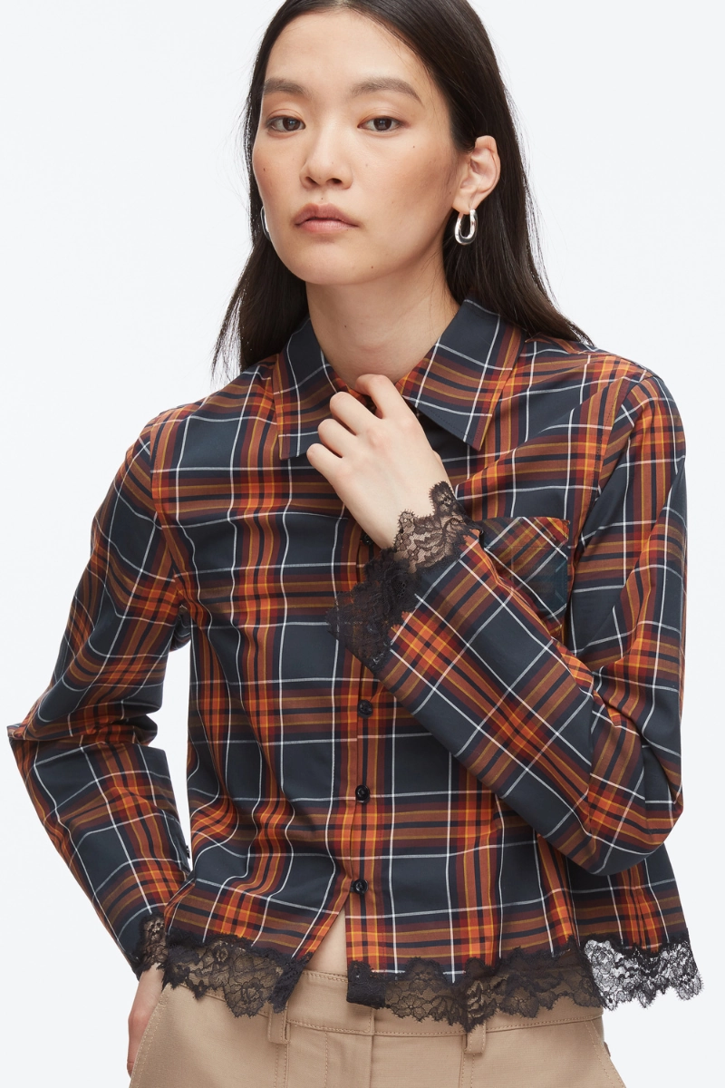 Plaid Mix Cropped Shirt Travel Friendly Runway Inspired
