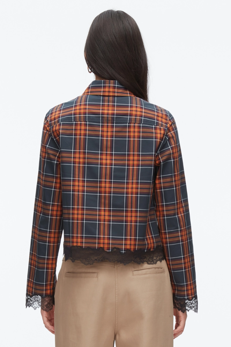 Plaid Mix Cropped Shirt Button front