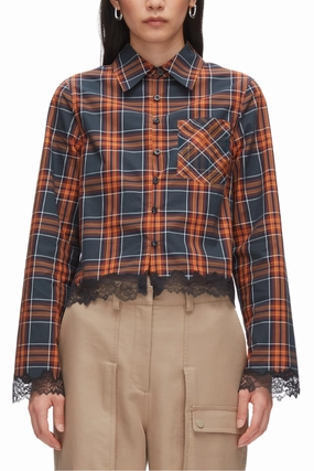 gender-neutral Plaid Mix Cropped Shirt