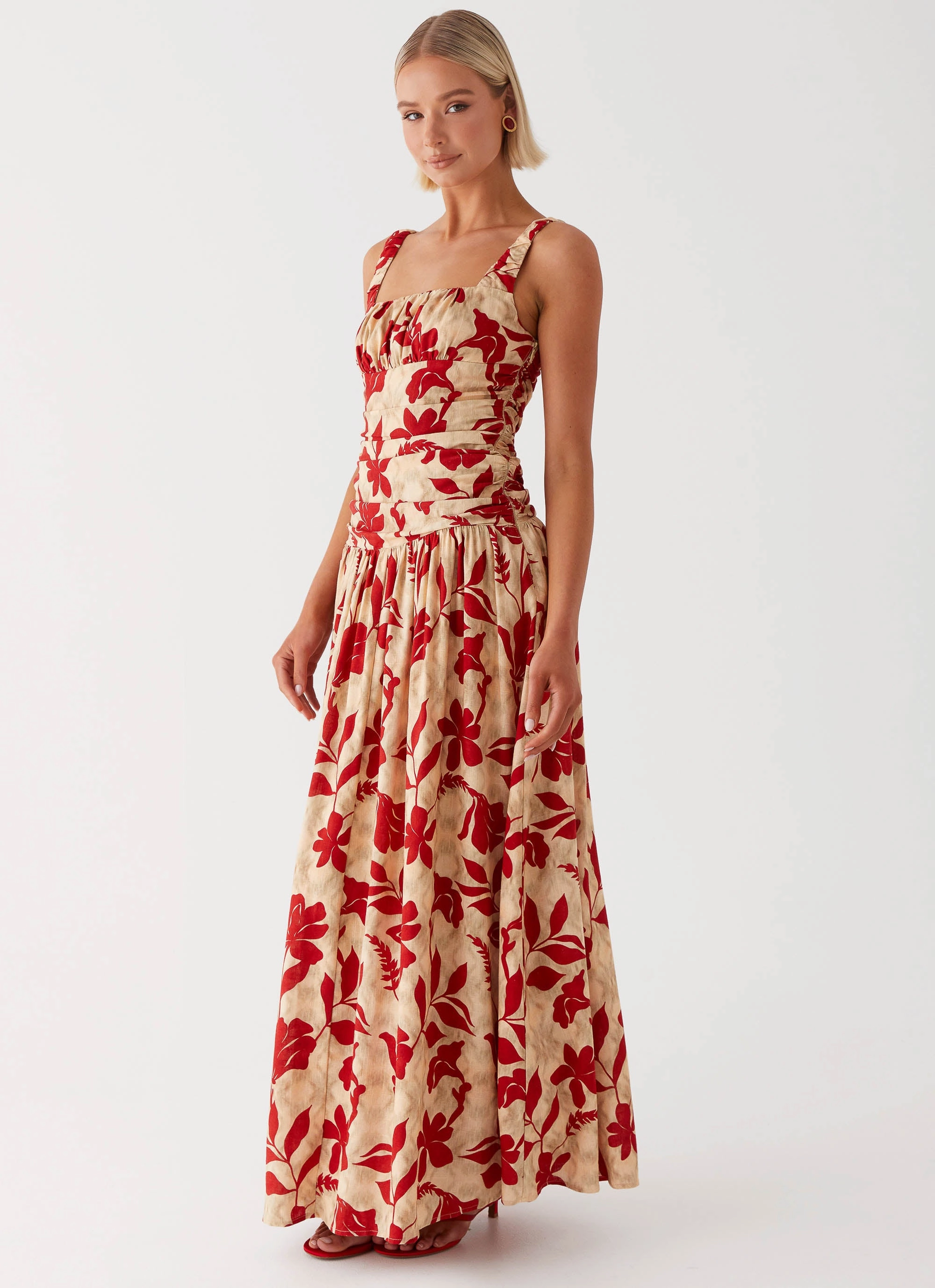 Simple formal dress London Edge Zinna Linen Maxi Dress - Red