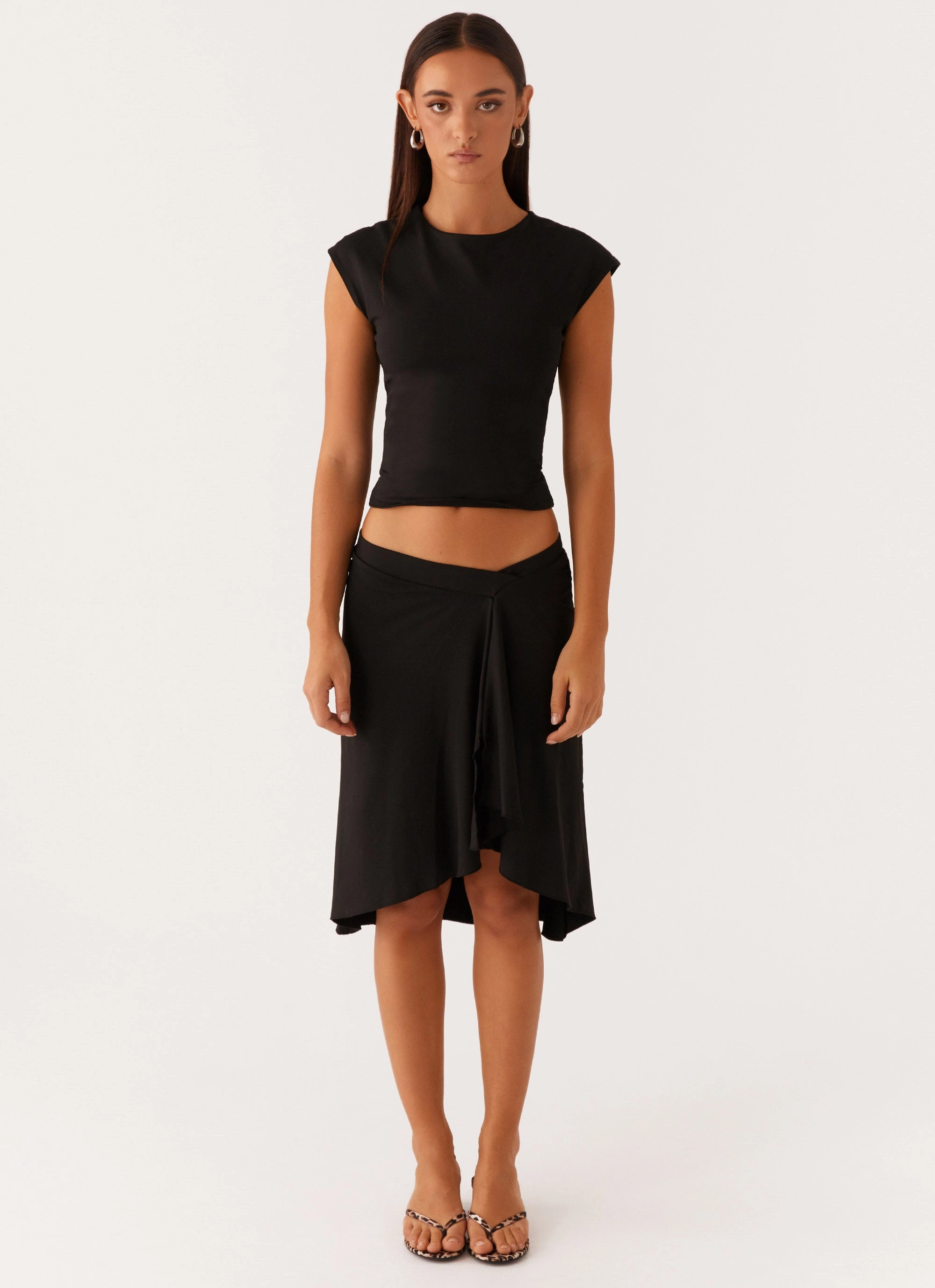 Shes A Lady Midi Skirt - Black Sleek Motion Seamless Design