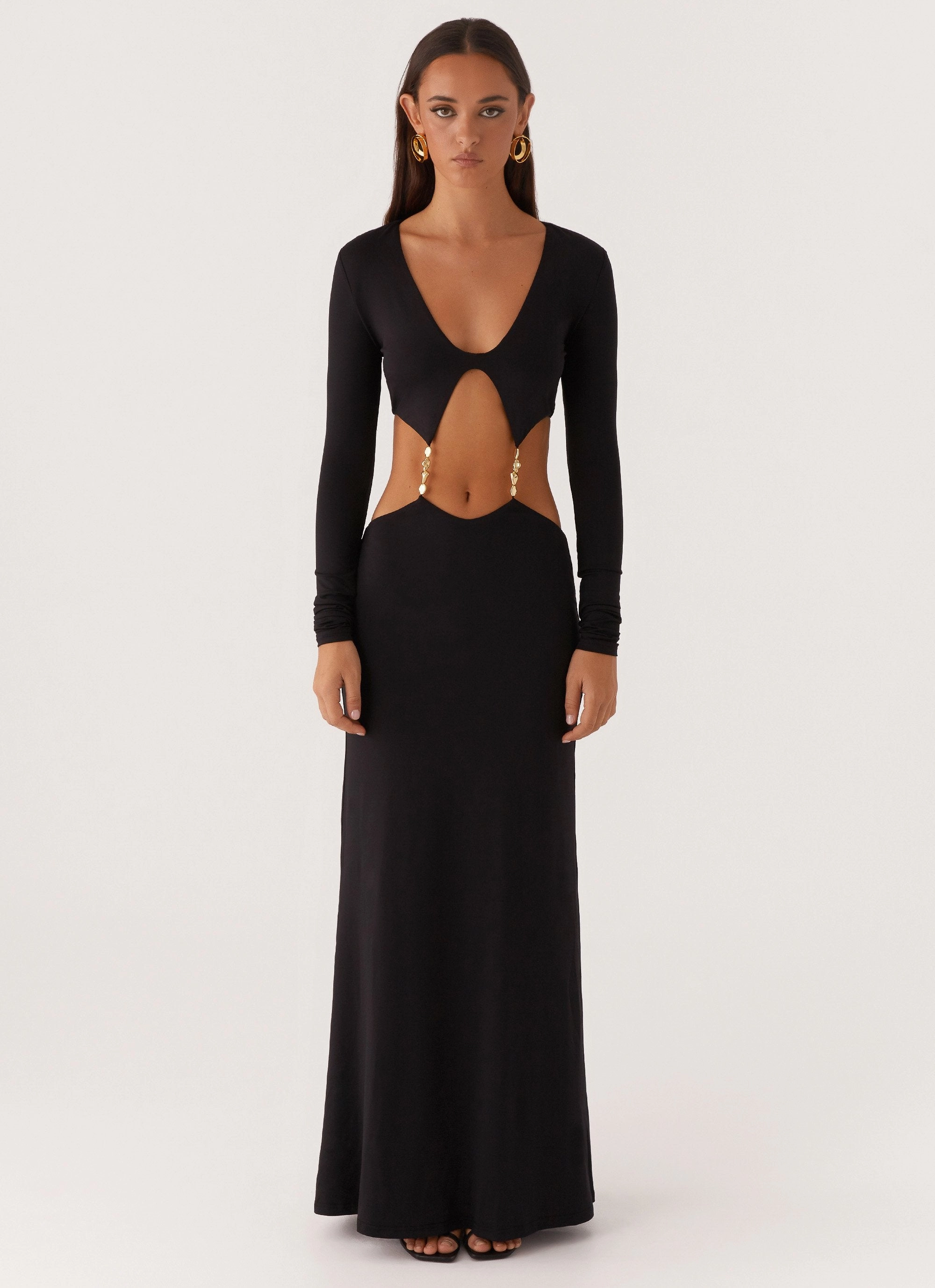 Jourdan Maxi Dress - Black animal-print Statement Neck