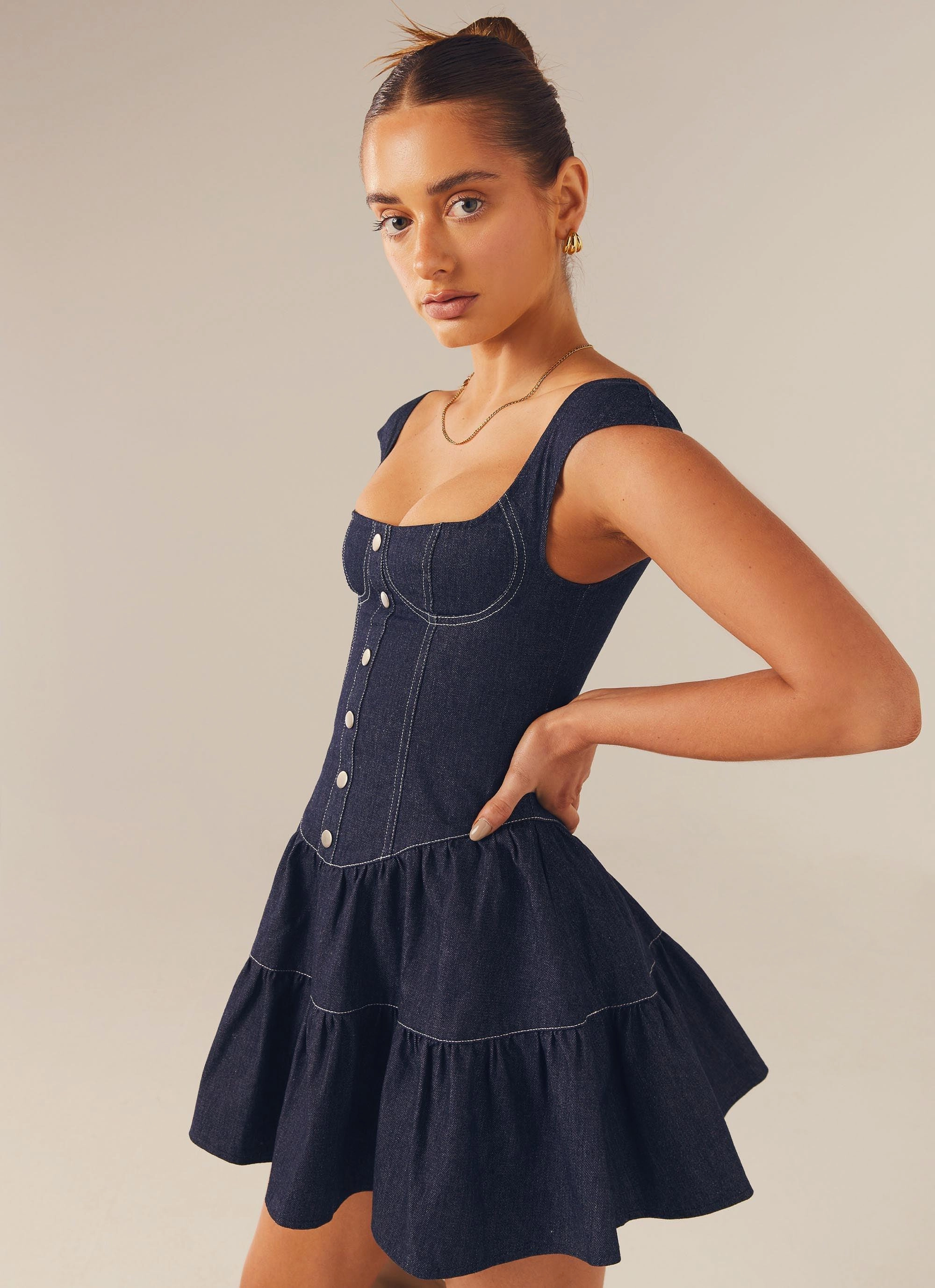 Isabella Denim Bustier Dress - Indigo Warm Palette