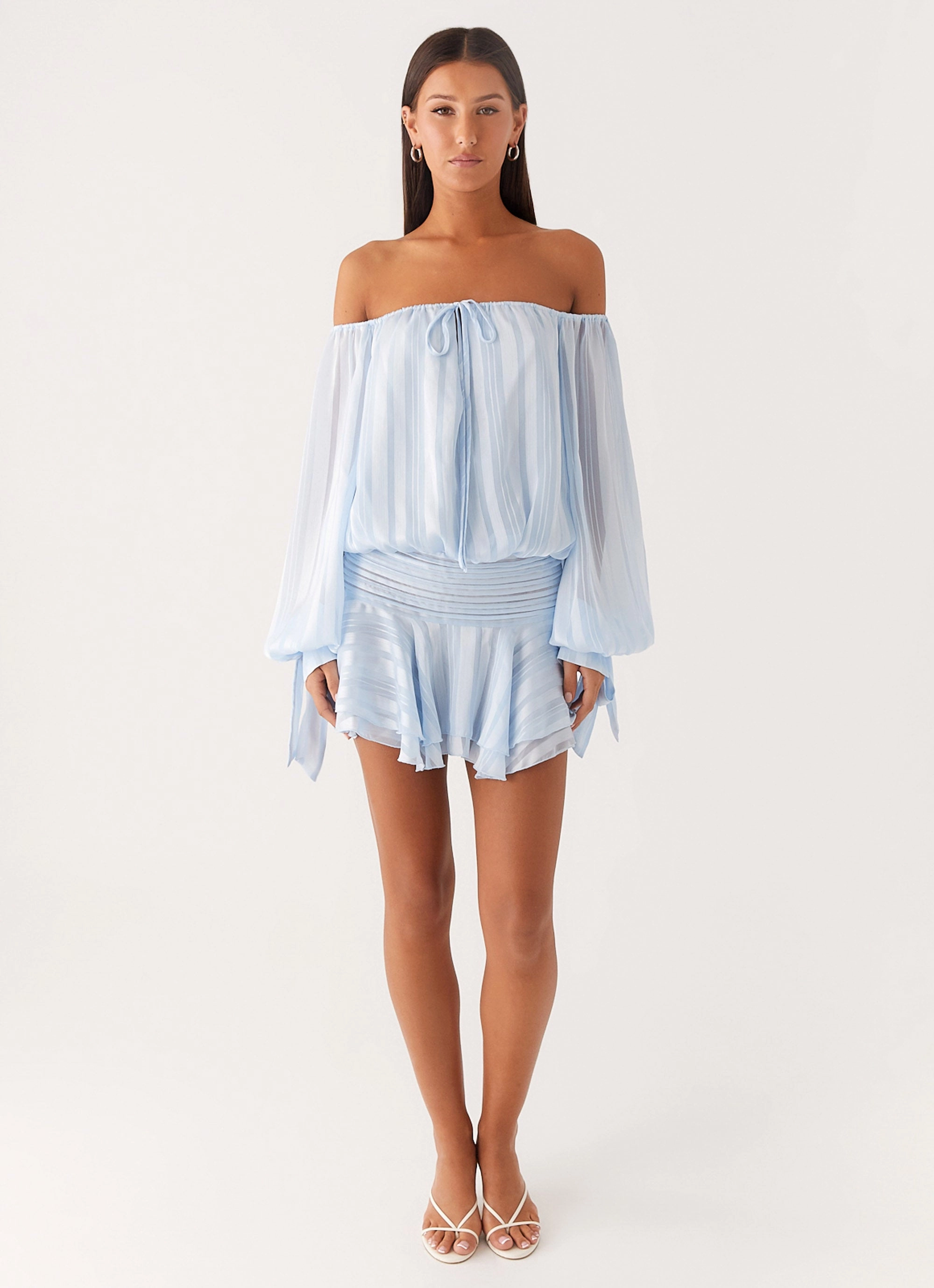 Relaxed fit wear Simple Elegance Eira Balloon Sleeve Mini Dress - Baby Blue