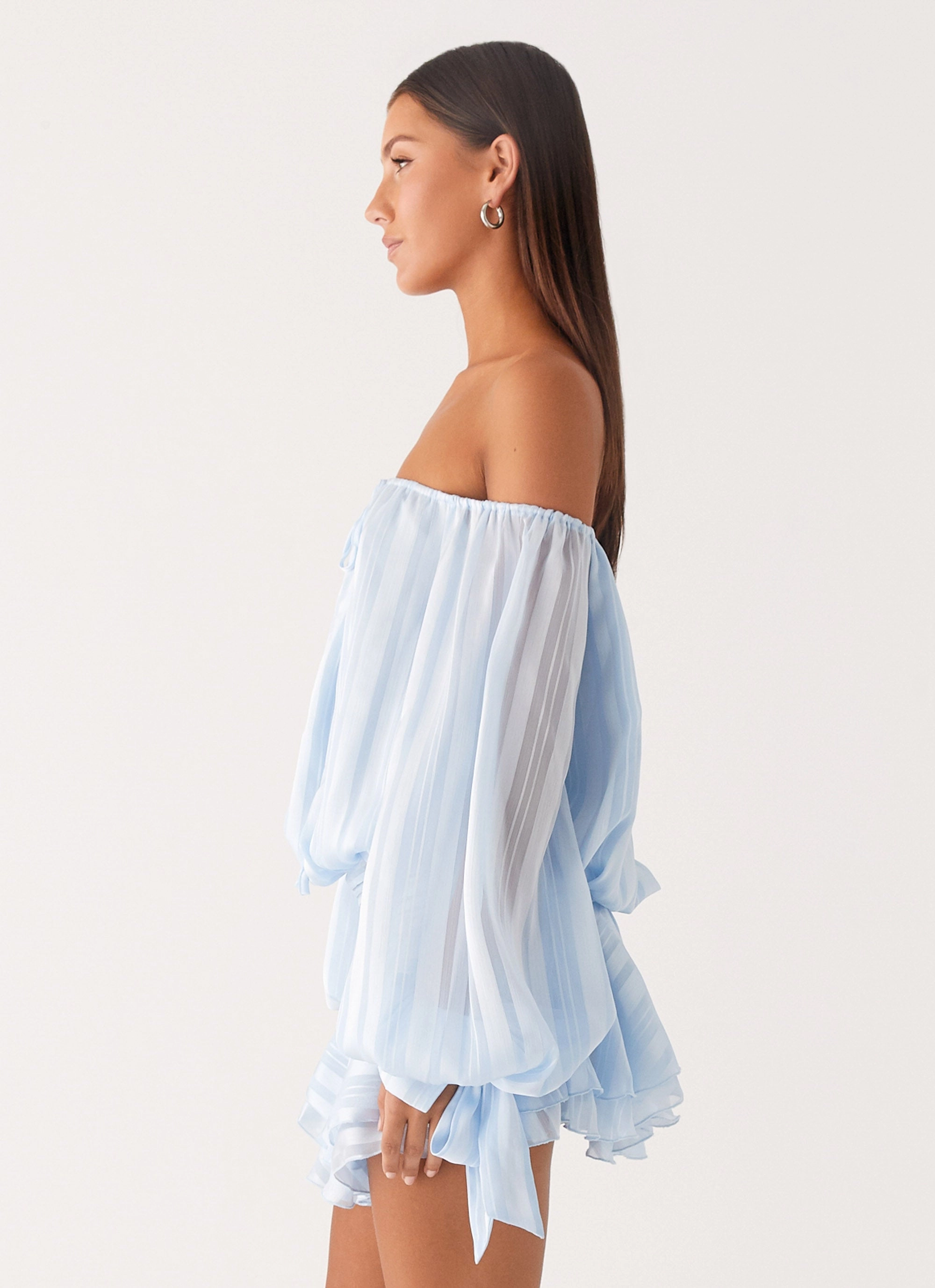 Eira Balloon Sleeve Mini Dress - Baby Blue Quick Layer Pastel-Tone