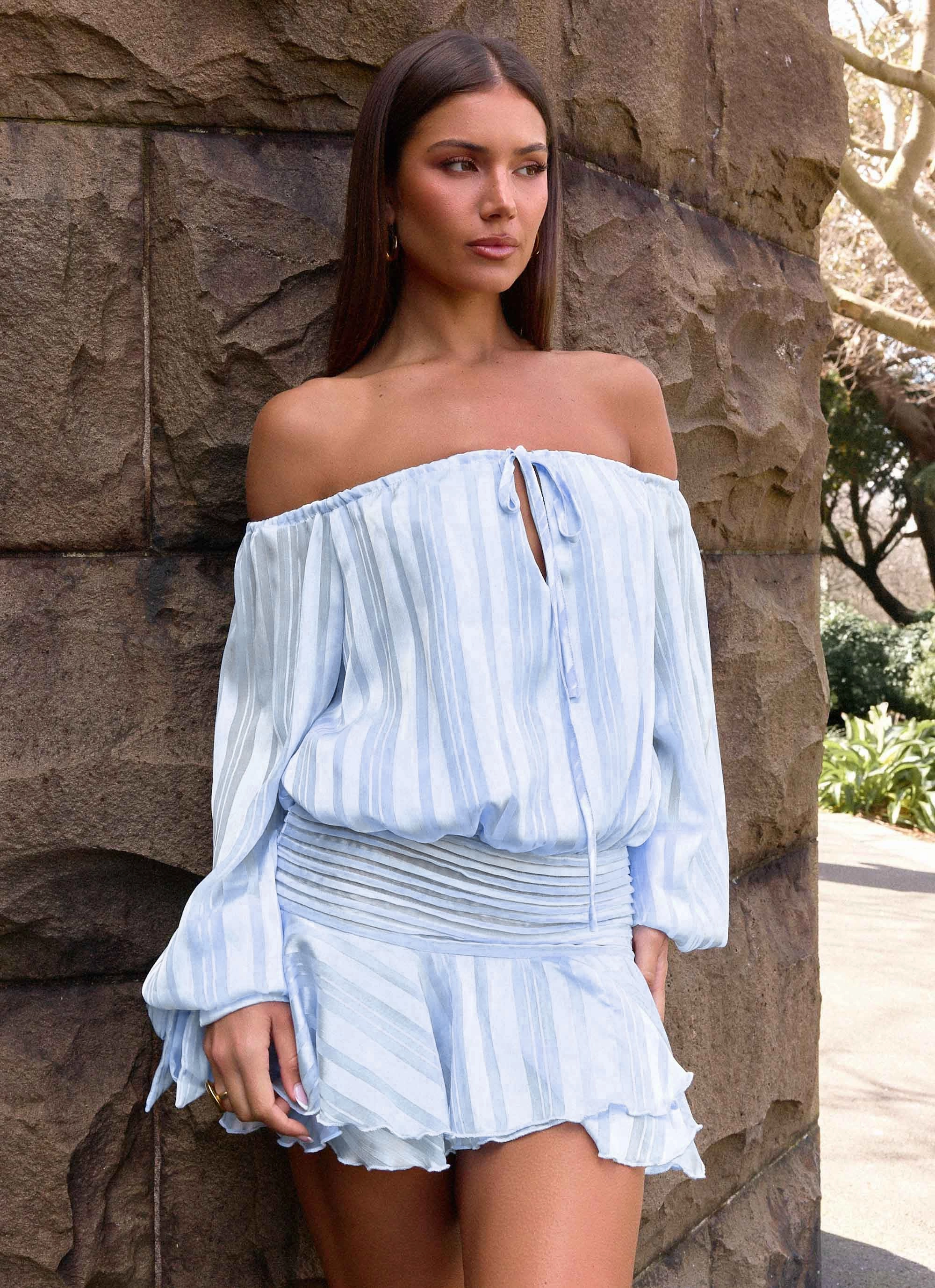 Eira Balloon Sleeve Mini Dress - Baby Blue Comfortable outdoor wear