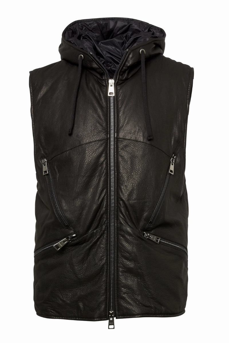 Hooded Leather Vest Plaid Design Cozy Comfort