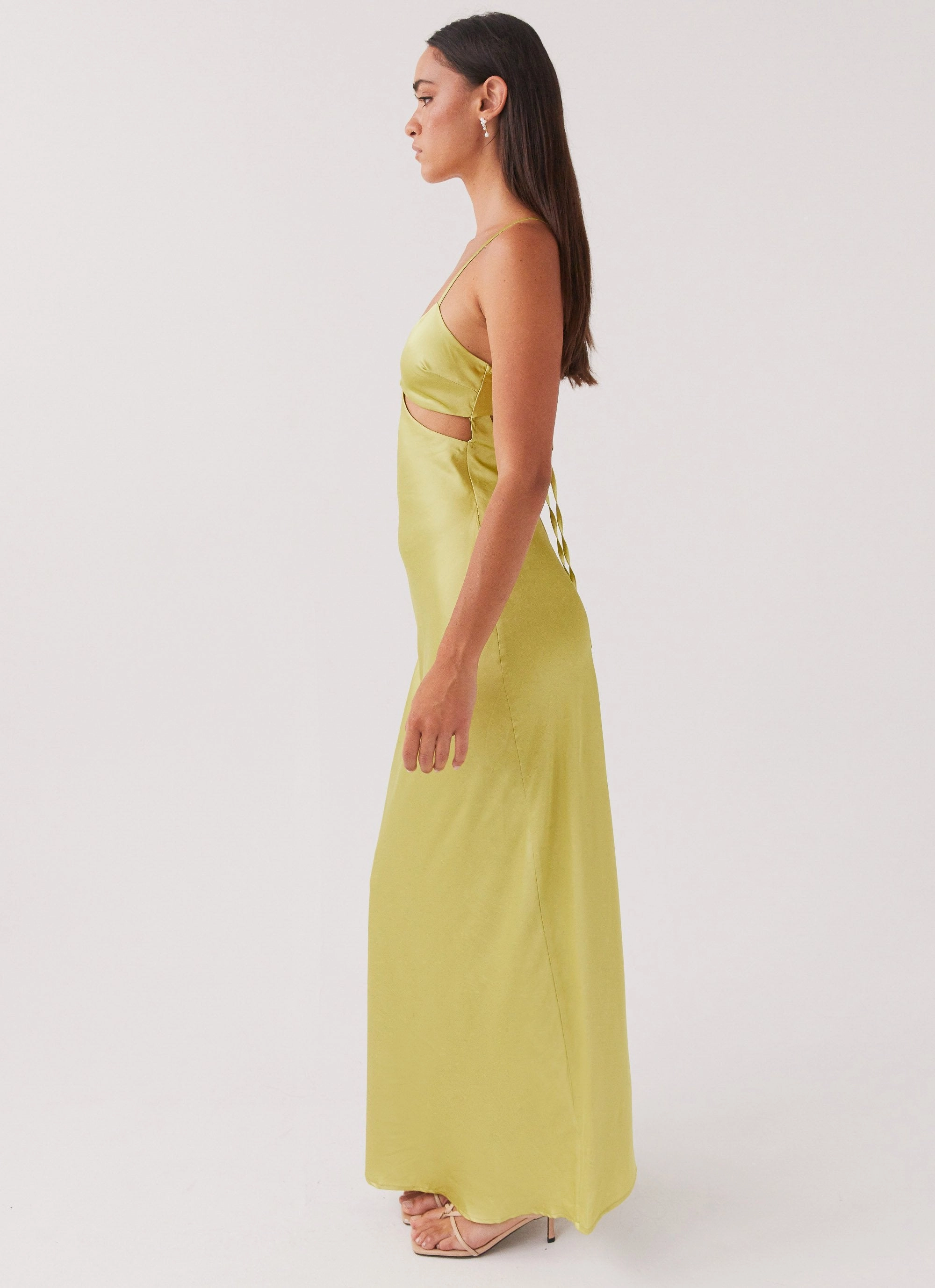 Raylie Cut Out Maxi Dress - Chartreuse Comfy Fit Wear Bishop-Sleeve