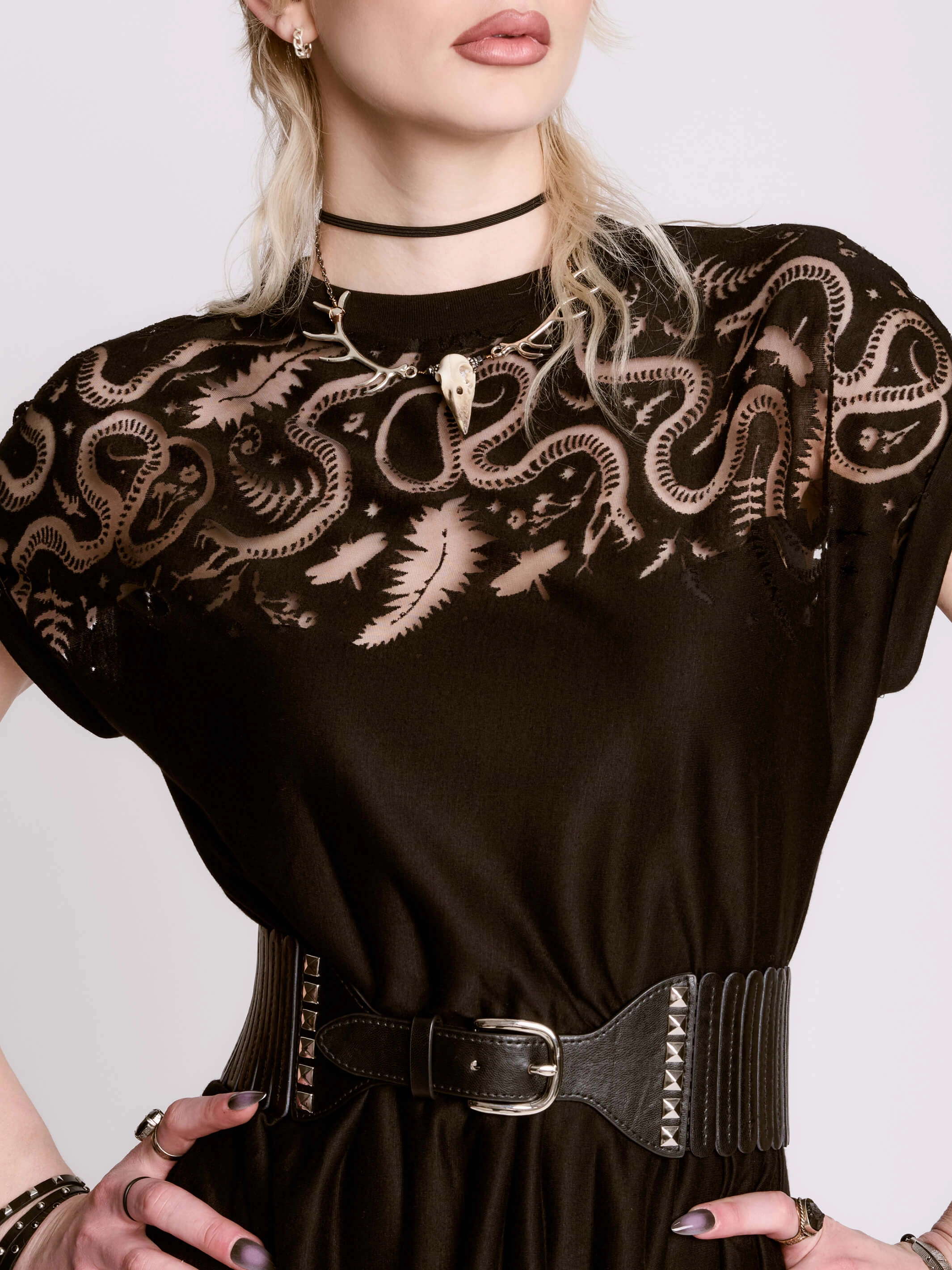 Printed-Lining Burnout Snake Dress