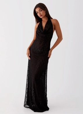 Tempest Cowl Neck Maxi Dress - Black Back Detail Modern Design
