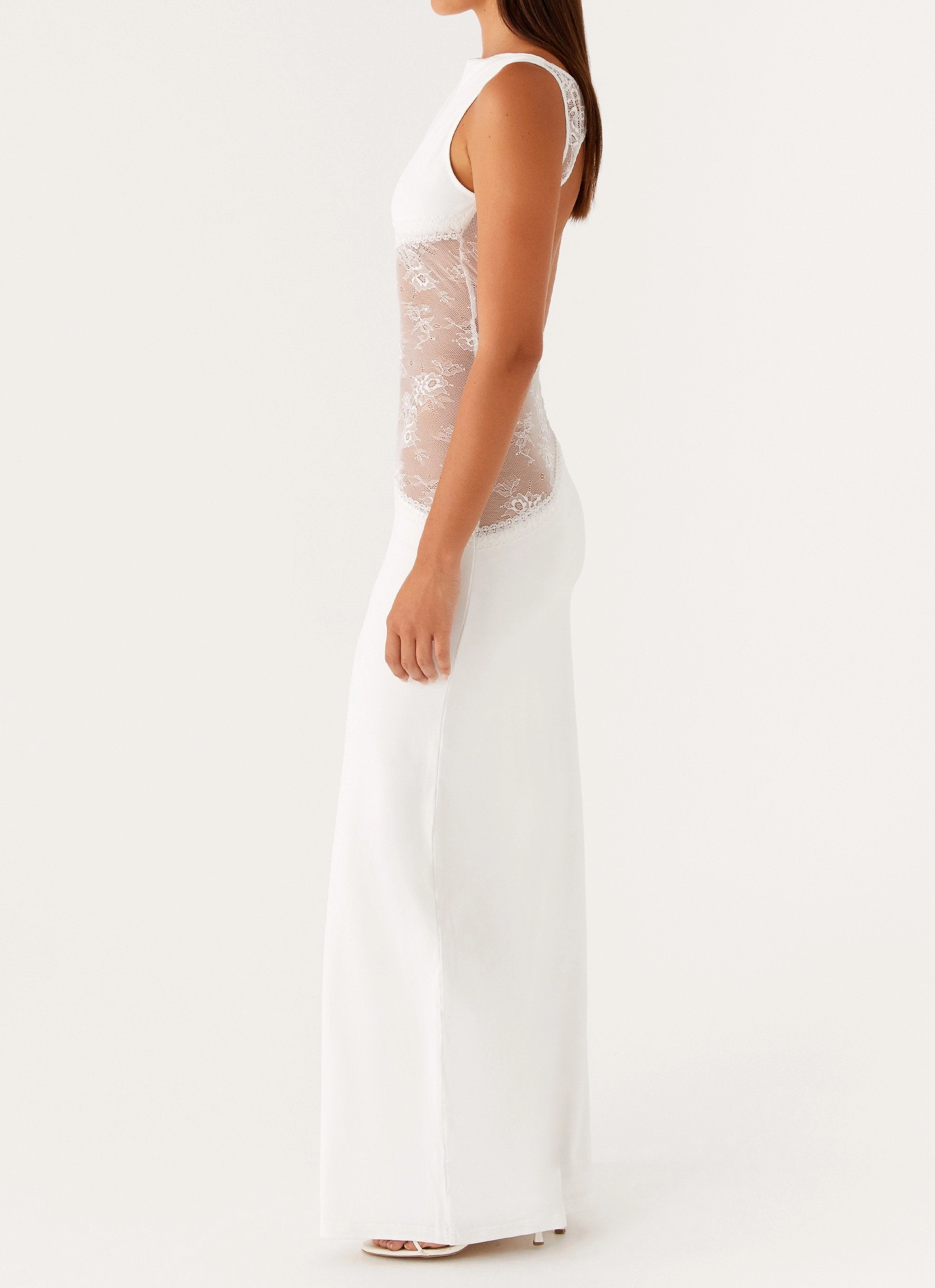 Lucinda Maxi Dress - White Wool-Blend Clean Lines