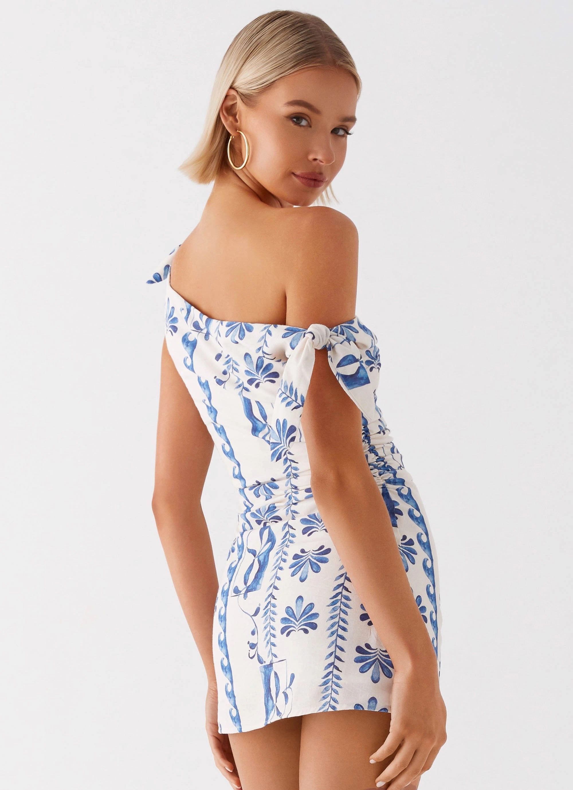 Amazonia Linen Mini Dress - Floral Wave Chain-Detail Skin Glow