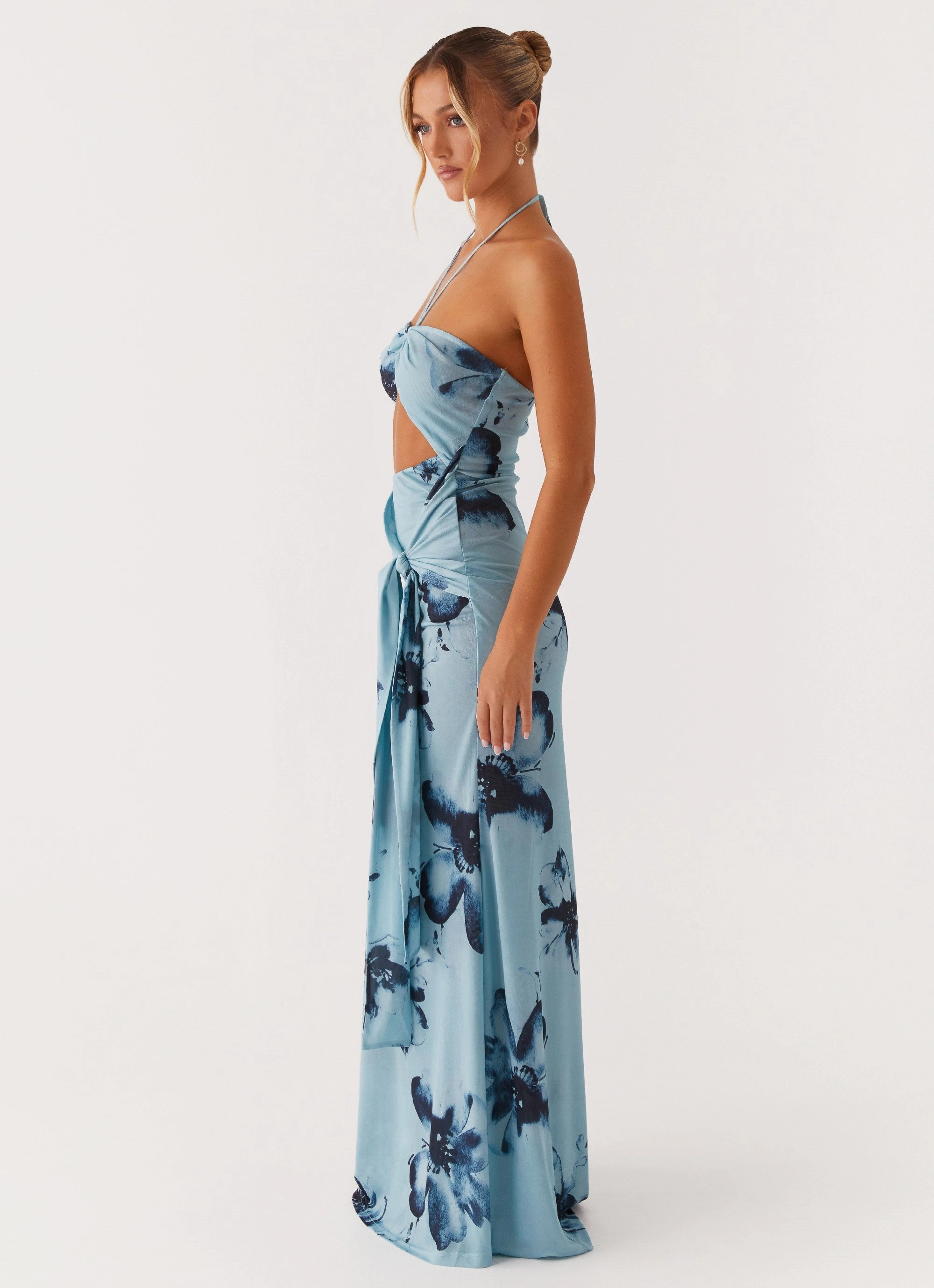 Drape Wave Vibrant pattern Antonia Maxi Dress - Black Blue Floral