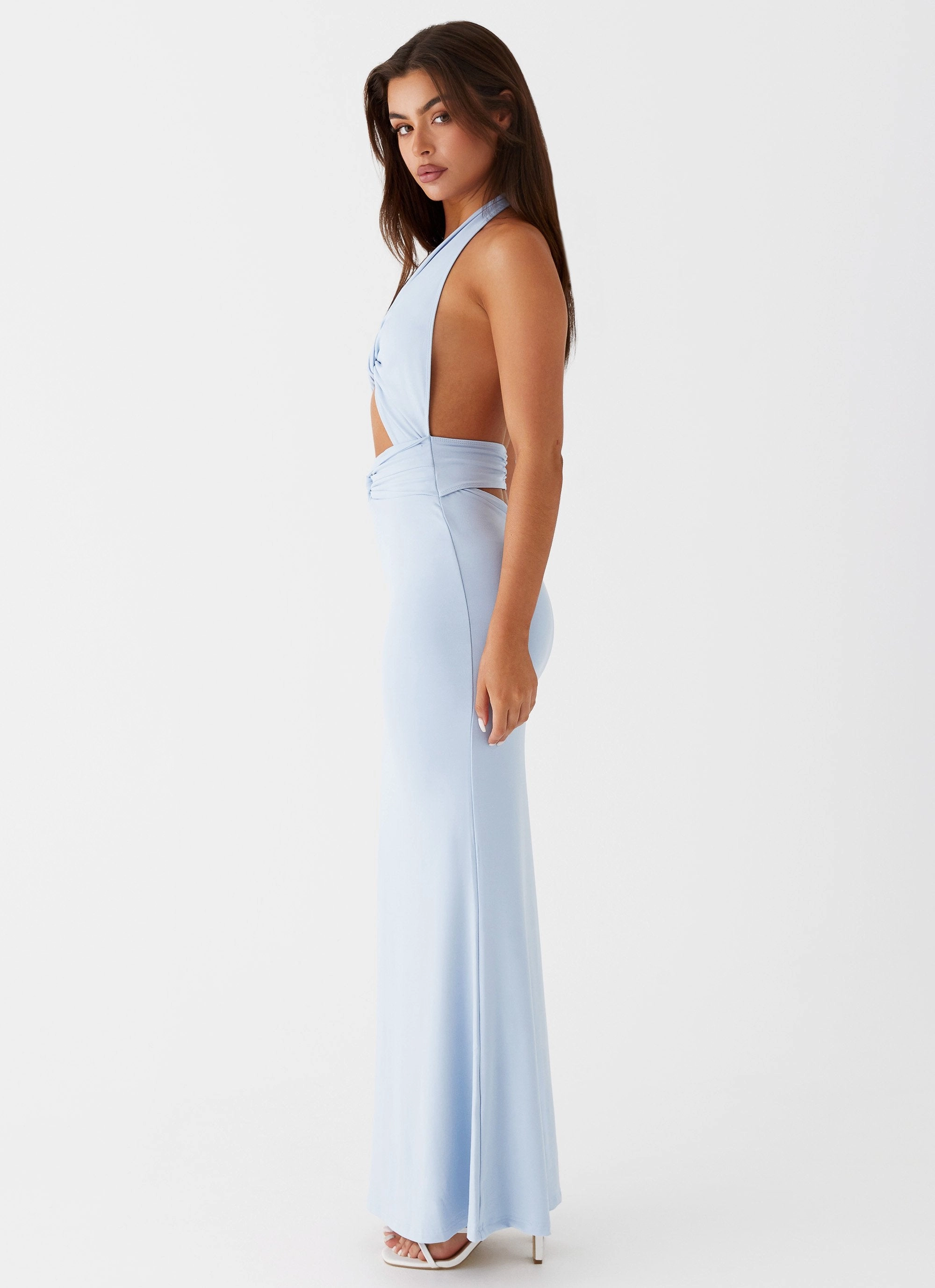 Carolina Twist Maxi Dress - Blue Glossy Detail Soft-touch daywear