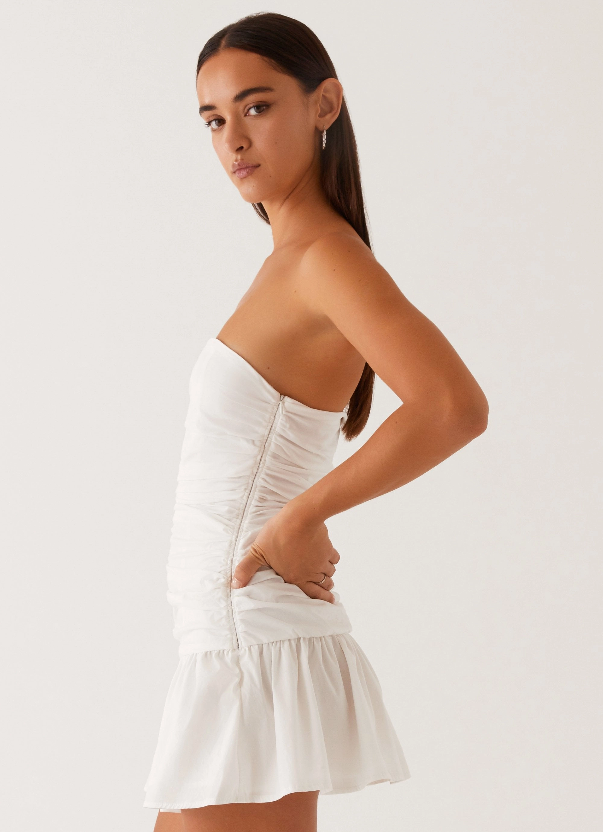 Quick Outfit Refined Finish Carmel Mini Dress - White